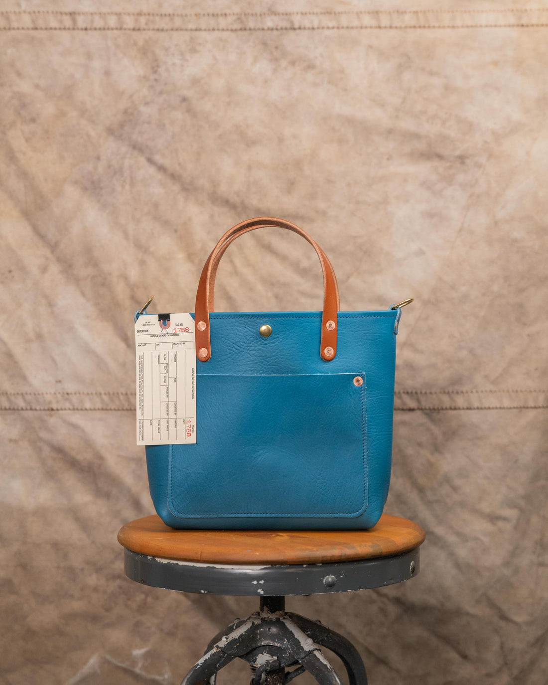 1788 Aqua Bullhide Mini Travel Tote with 5” Tan Handles