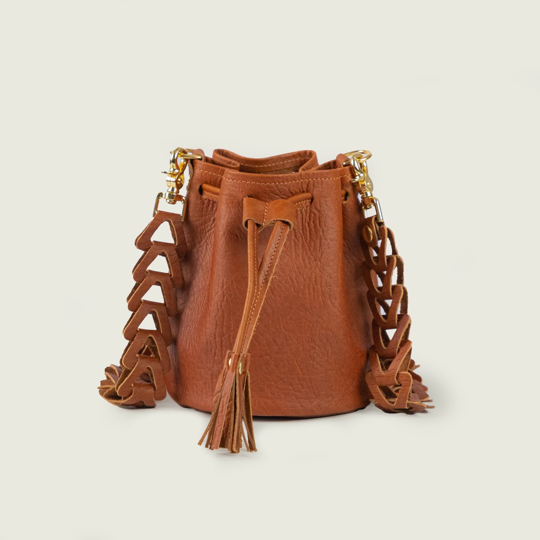 Tan Bison Mini Bucket Bag