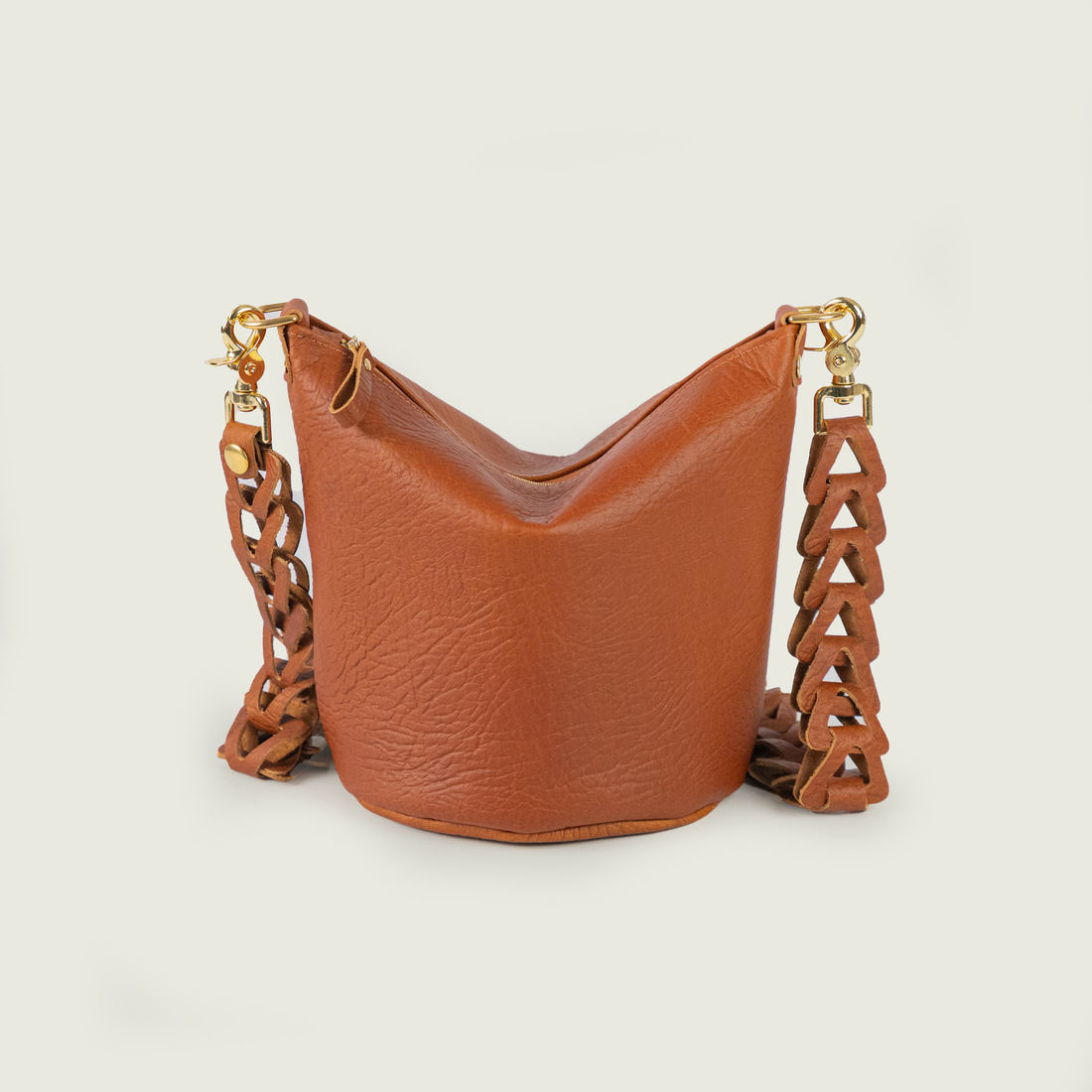 Tan Bison Mini Zip-Top Bucket Bag