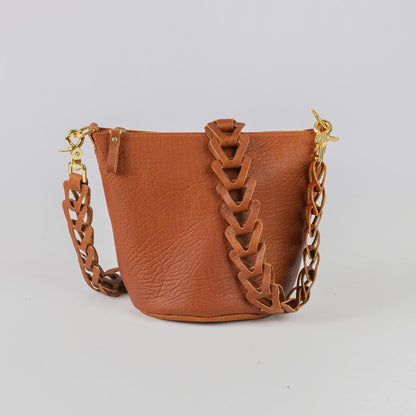Tan Bison Mini Zip-Top Bucket Bag