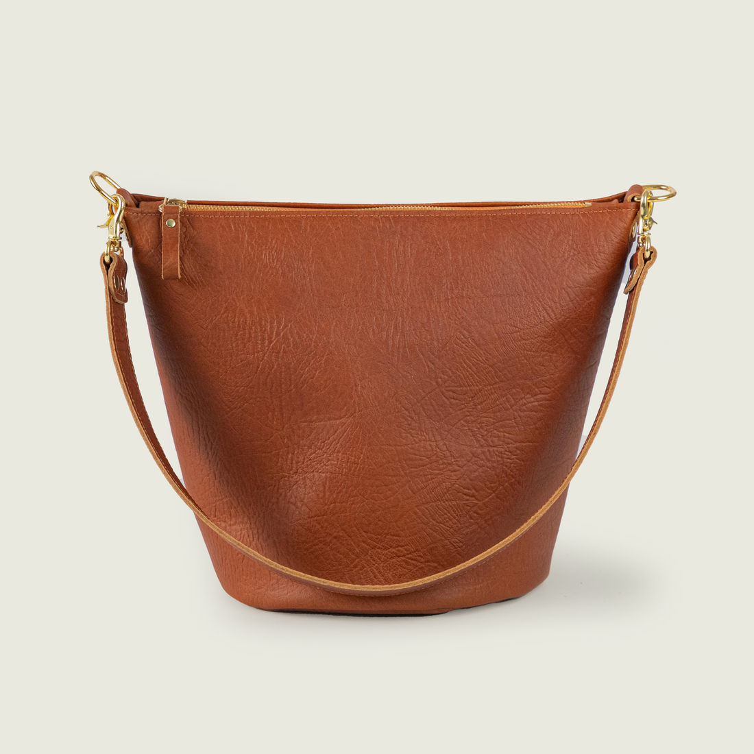 Tan Bison Zip-Top Bucket Bag
