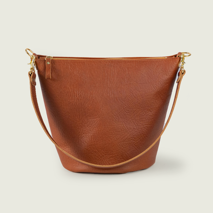 Tan Bison Zip-Top Bucket Bag
