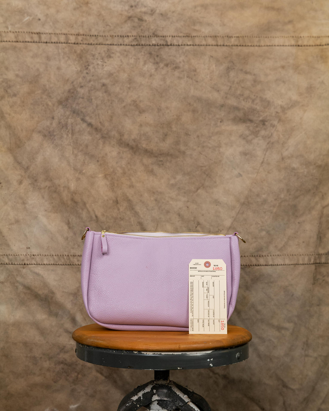 1850 Lilac Italian Pebbled Crossbody Bag with 2-ply wide strap