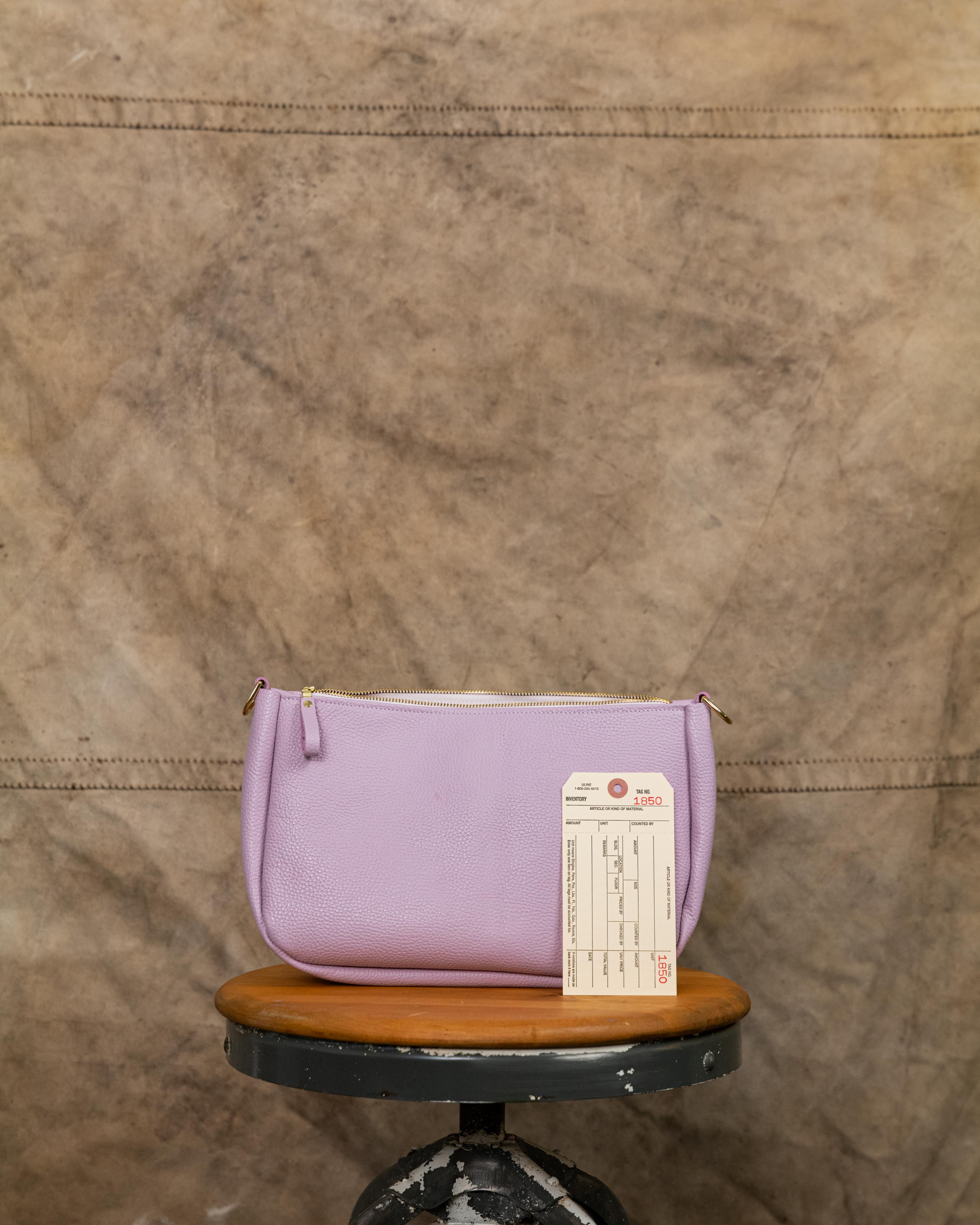 1850 Lilac Italian Pebbled Crossbody Bag with 2-ply wide strap