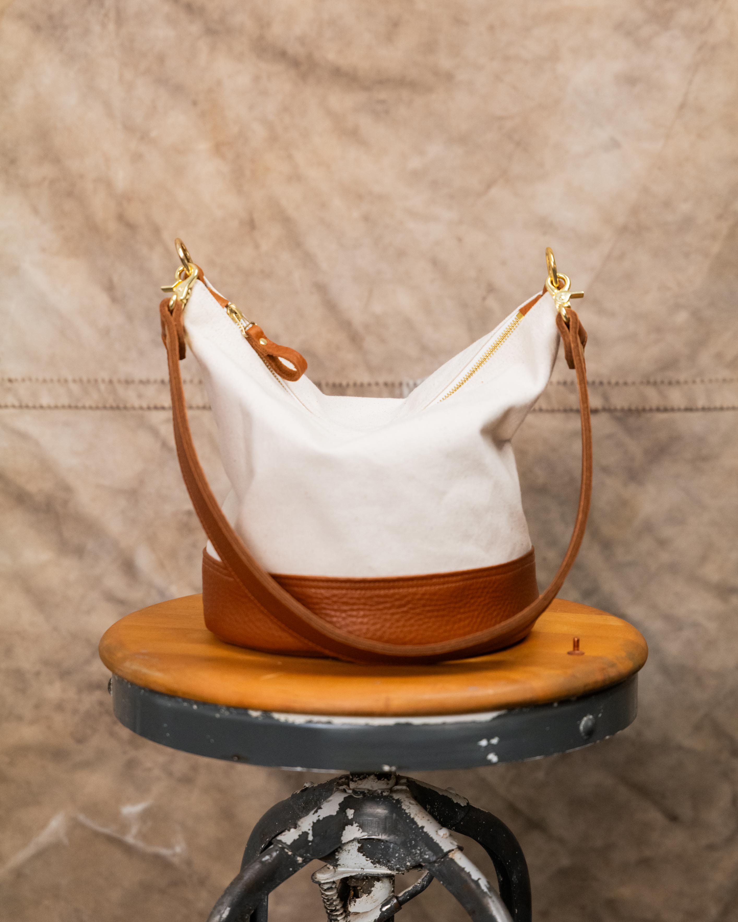Canvas Zip-Top Bucket Bag