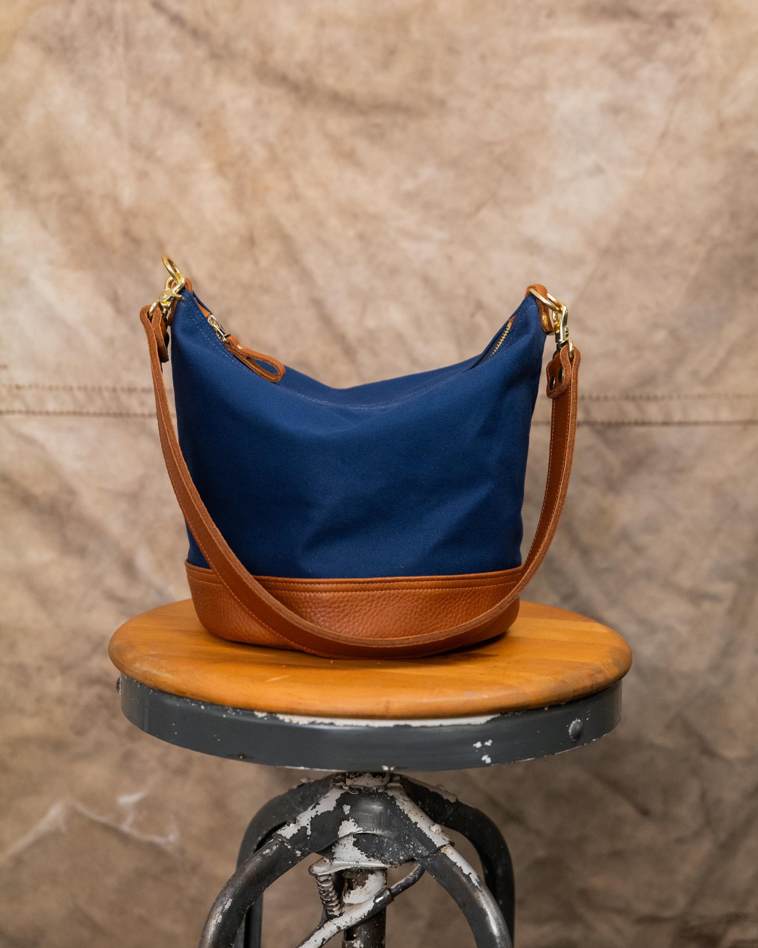 Canvas Zip-Top Bucket Bag