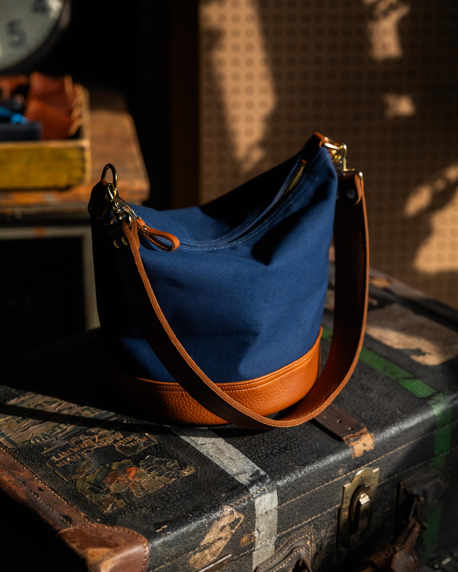 Canvas Zip-Top Bucket Bag