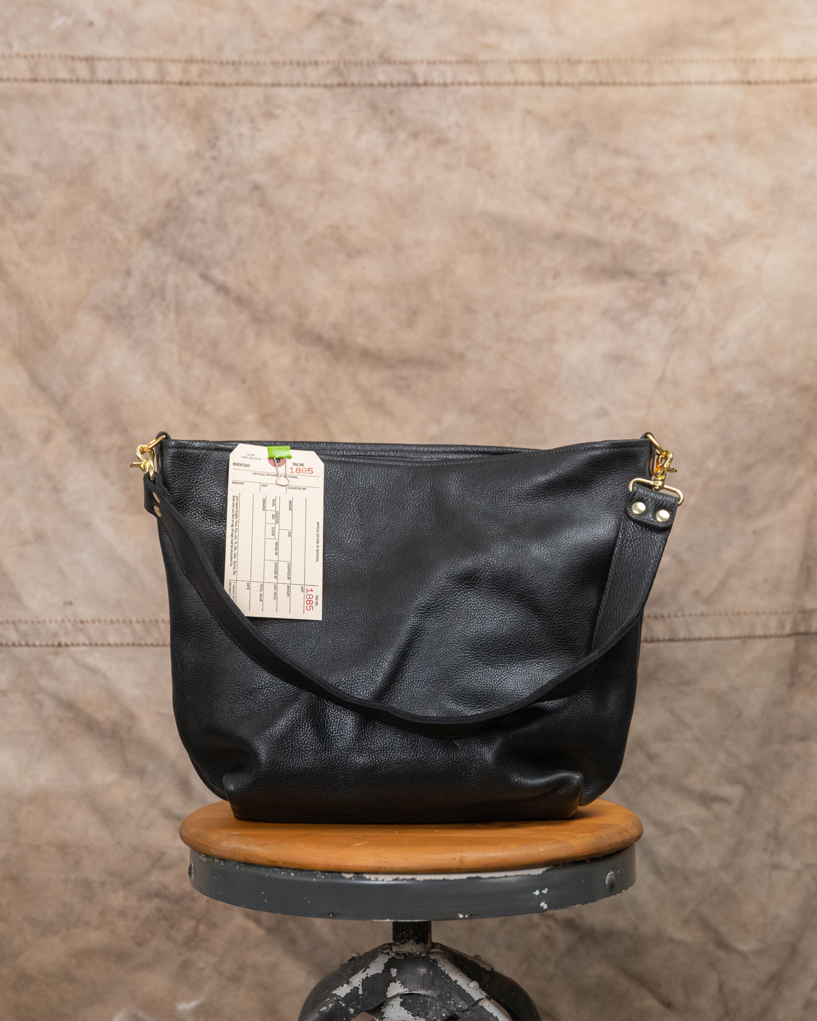 1885 Black Bulldog Crossbody Tote (with two ply wide shoulder strap)
