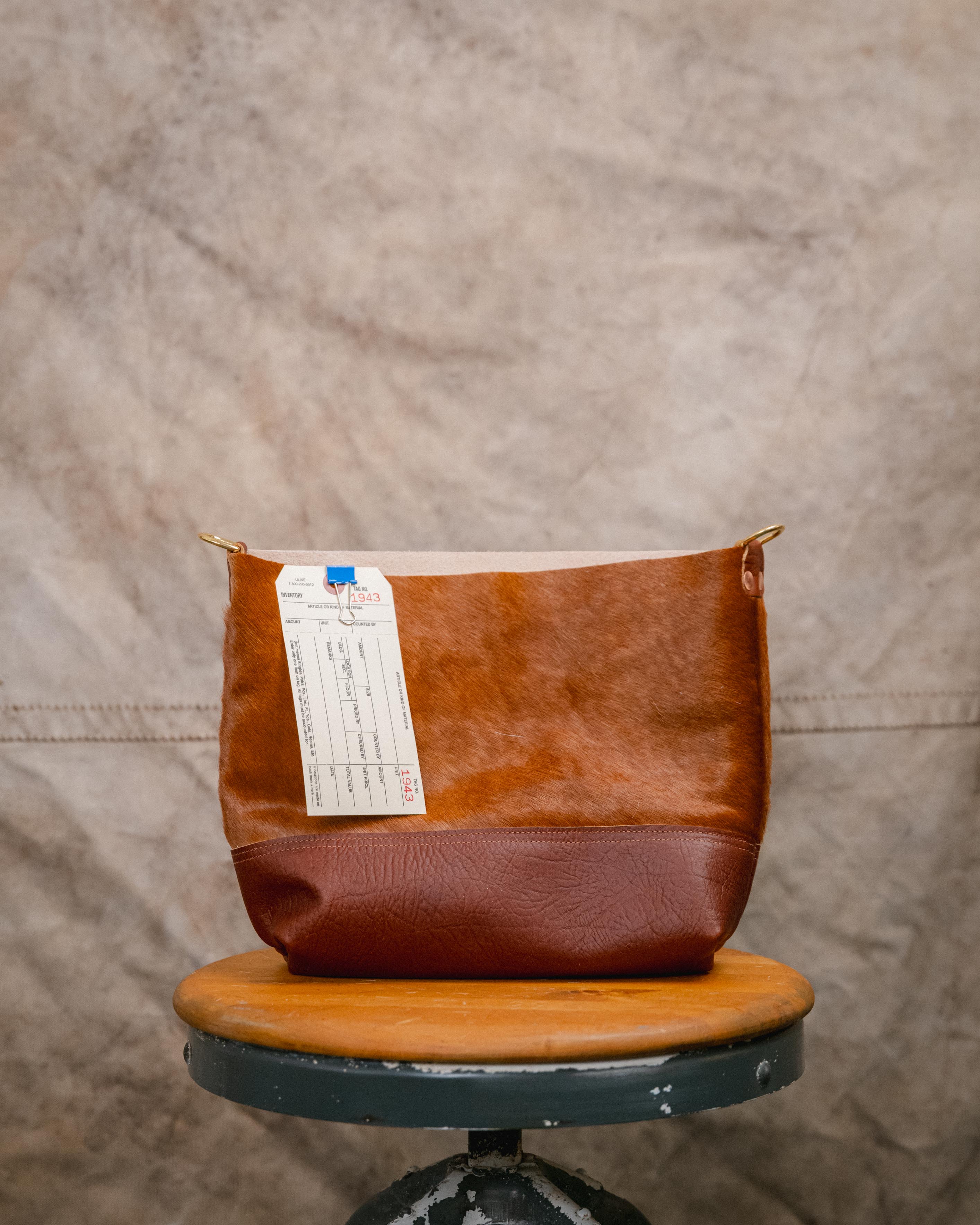 1943 Hair-on-Hide Mini Panel Tote with Raw Top and D-rings