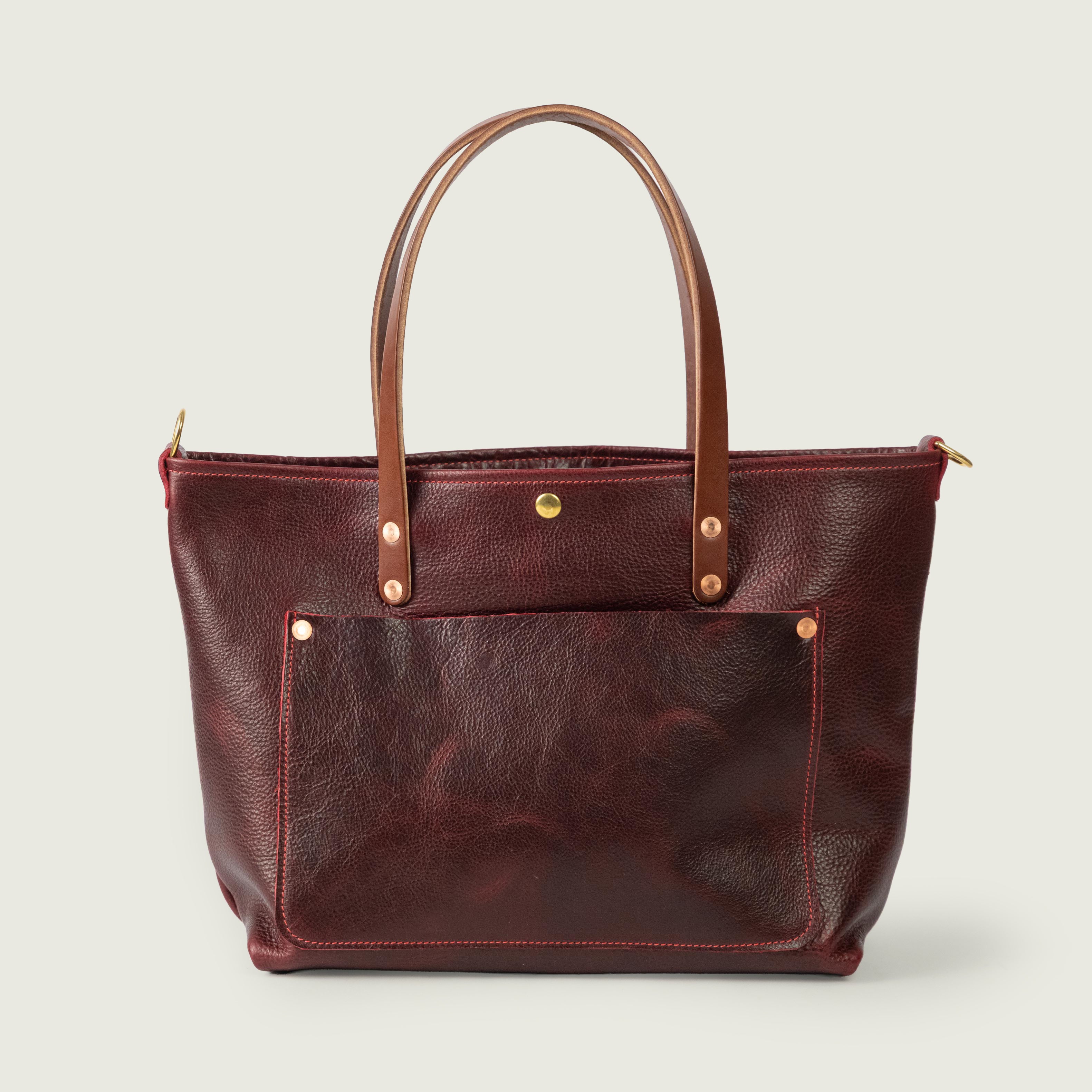 Dark Cherry Bulldog East West Travel Tote | Handmade Leather Tote
