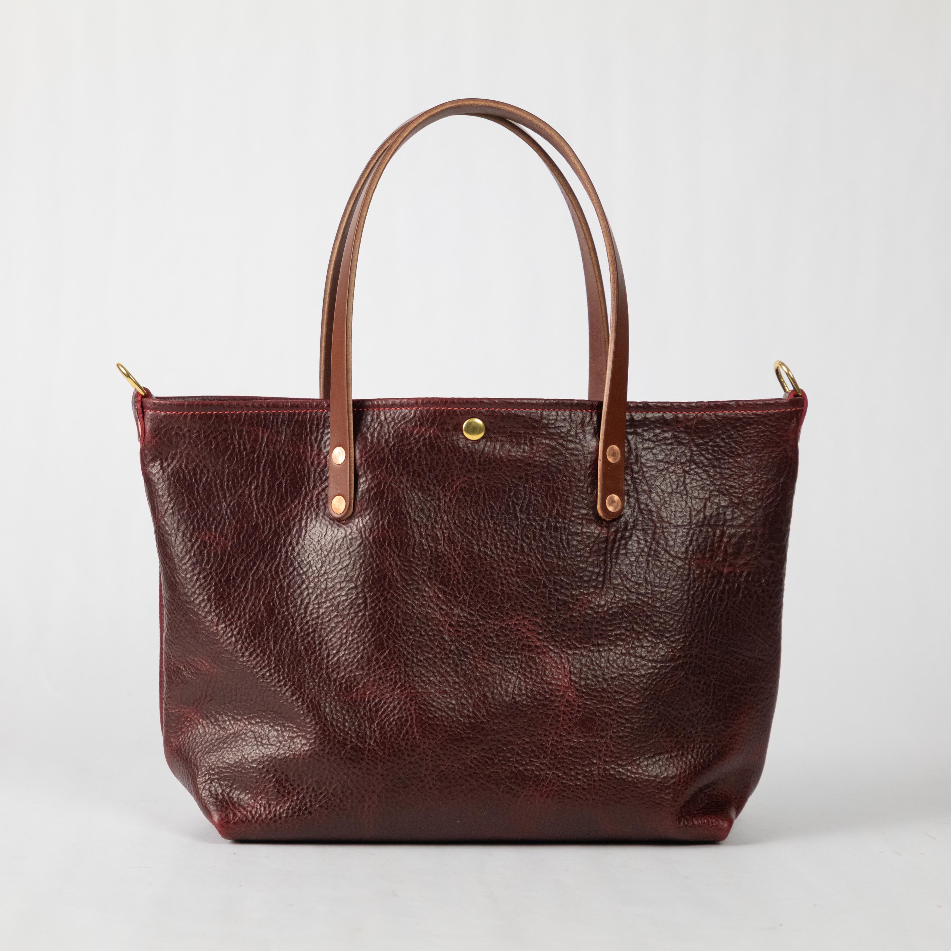 Dark Cherry Bulldog East West Travel Tote | Handmade Leather Tote