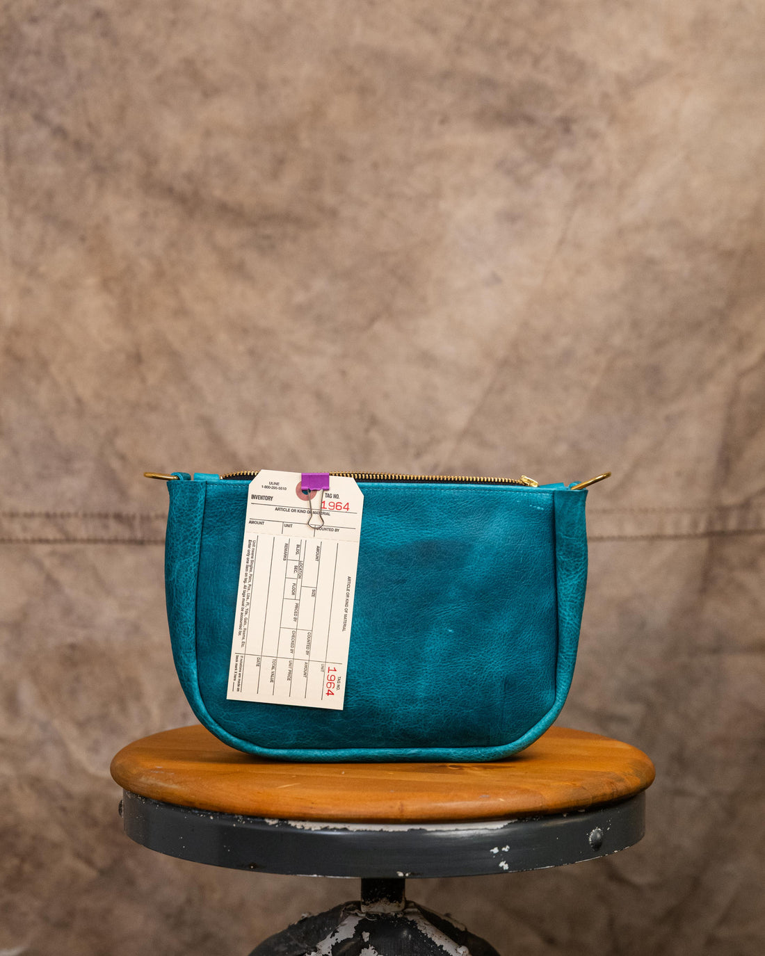 1964 Petrol Blue Bison Medium Crossbody Bag with a Chain Link Strap