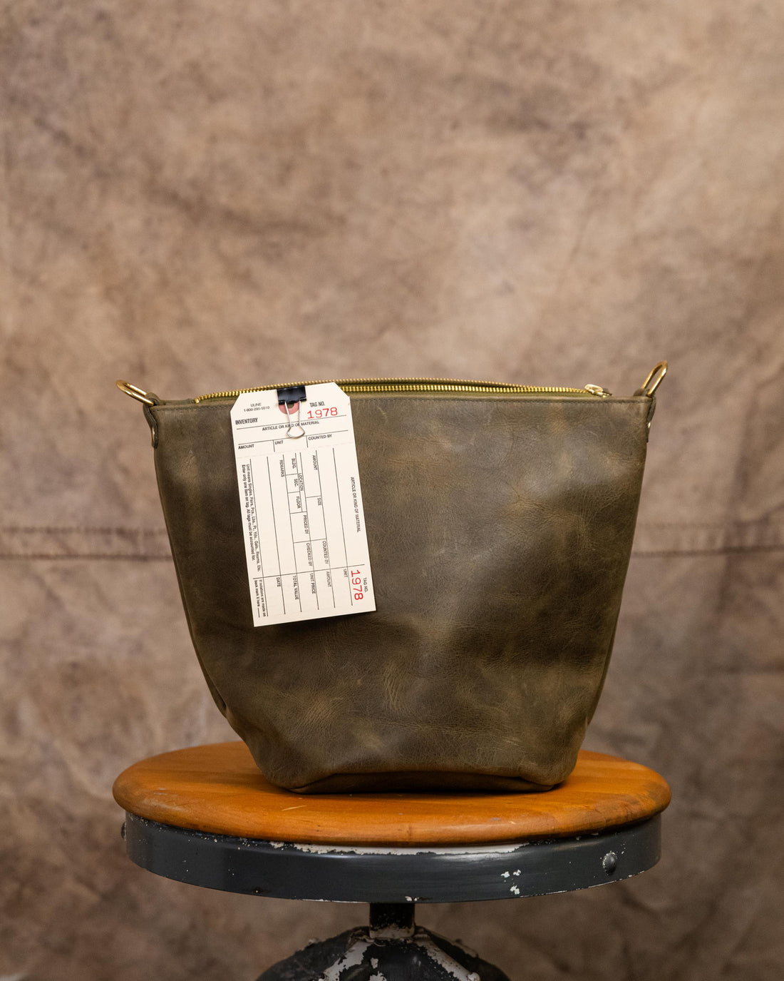 1978 Forest Green Zip Top Bucket Bag with Chain Link Strap