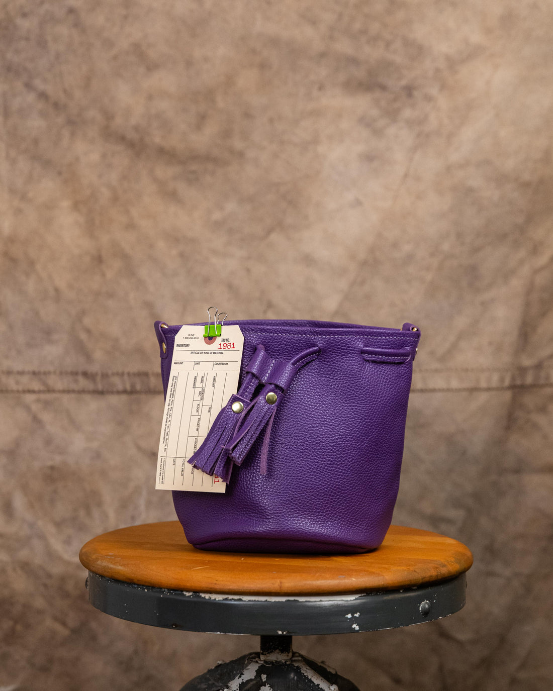 1981 Purple Italian Pebbled Mini Bucket Bag with Chain Link Strap