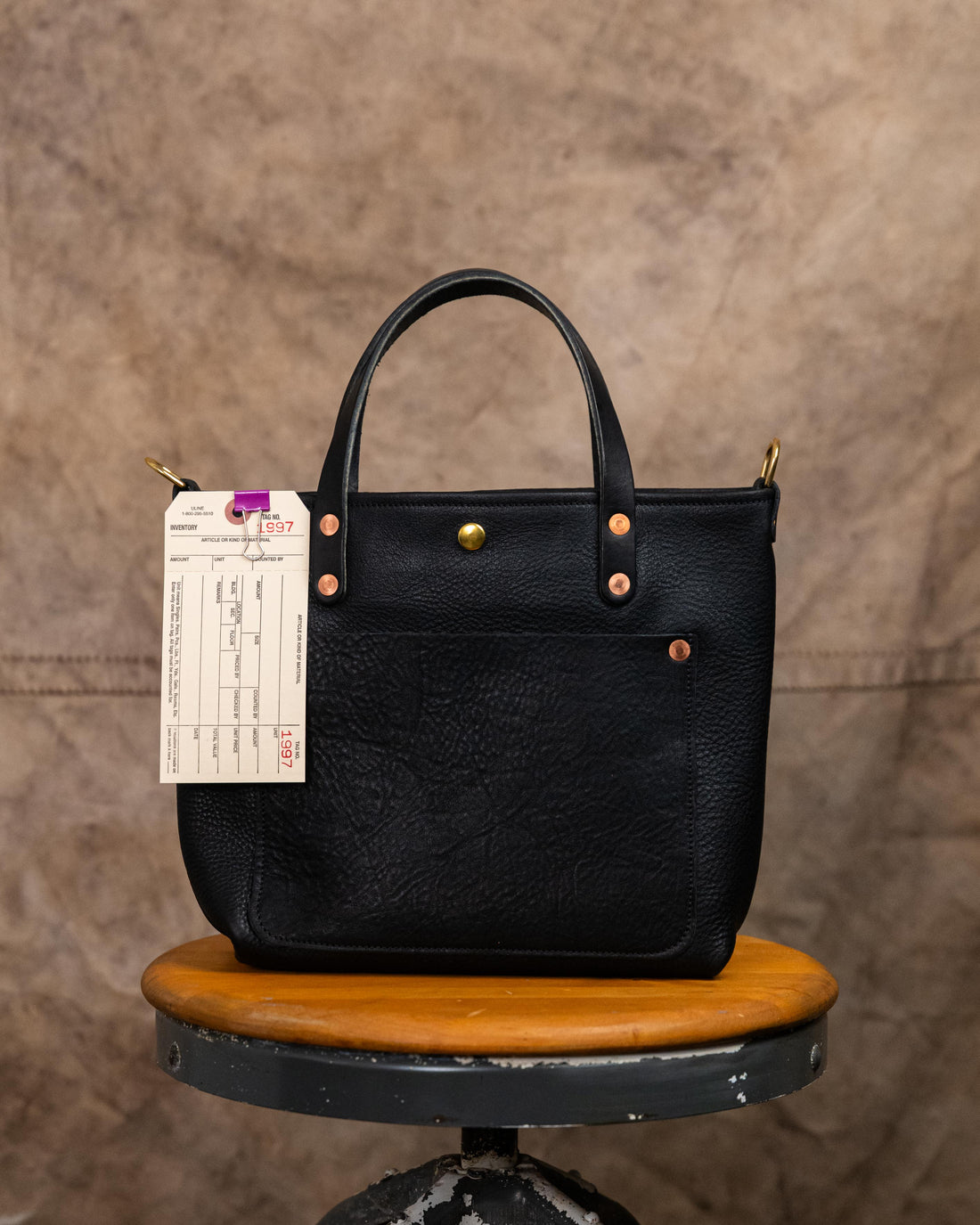 1997 Tumbled Black Essex Mini Travel Tote with Chain Link Strap