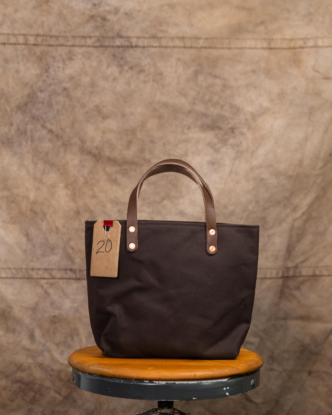 20 Brown Canvas Mini Tote with Soft Brown Handles