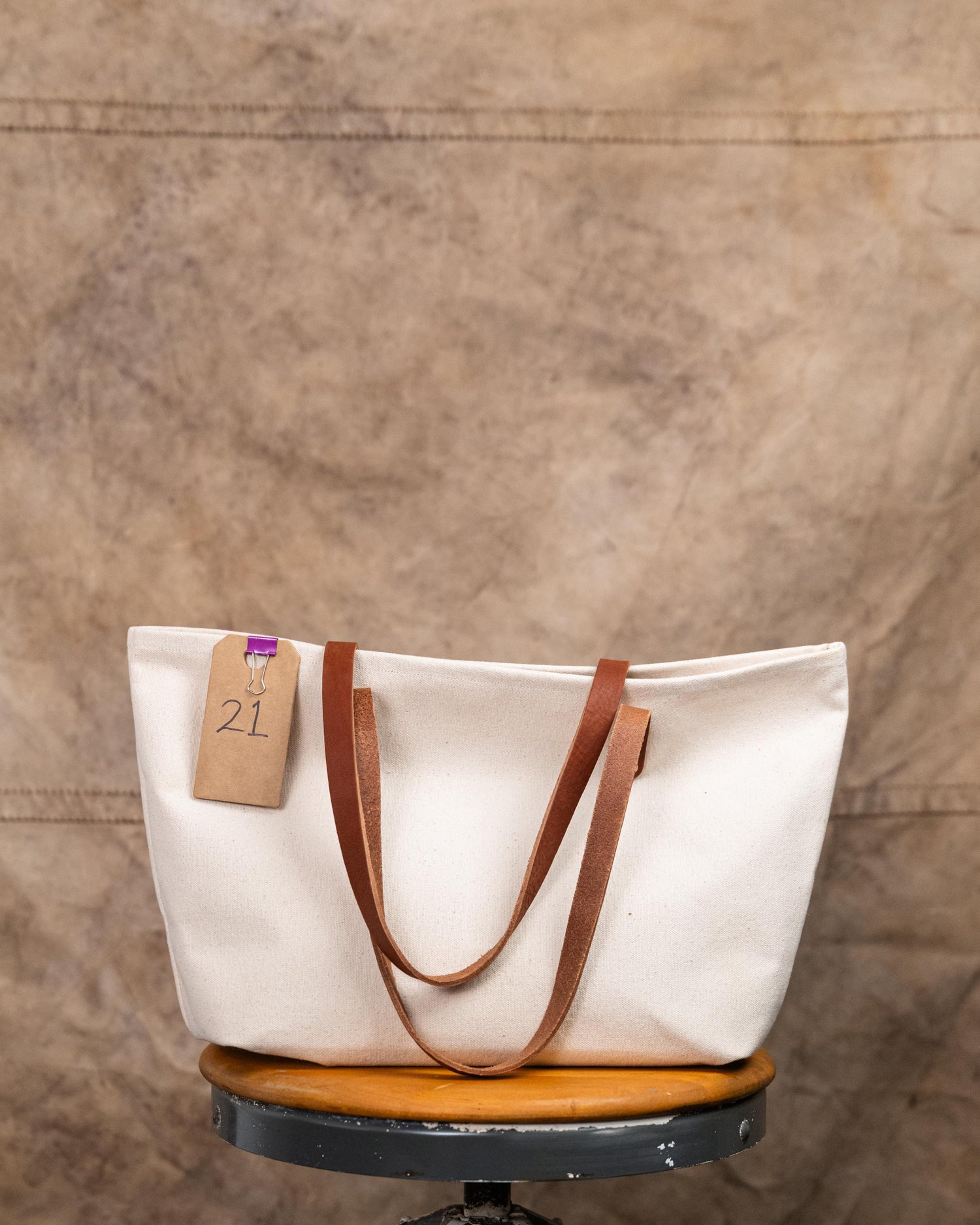 21 Natural Canvas East West Tote with Soft Tan 9" Handles