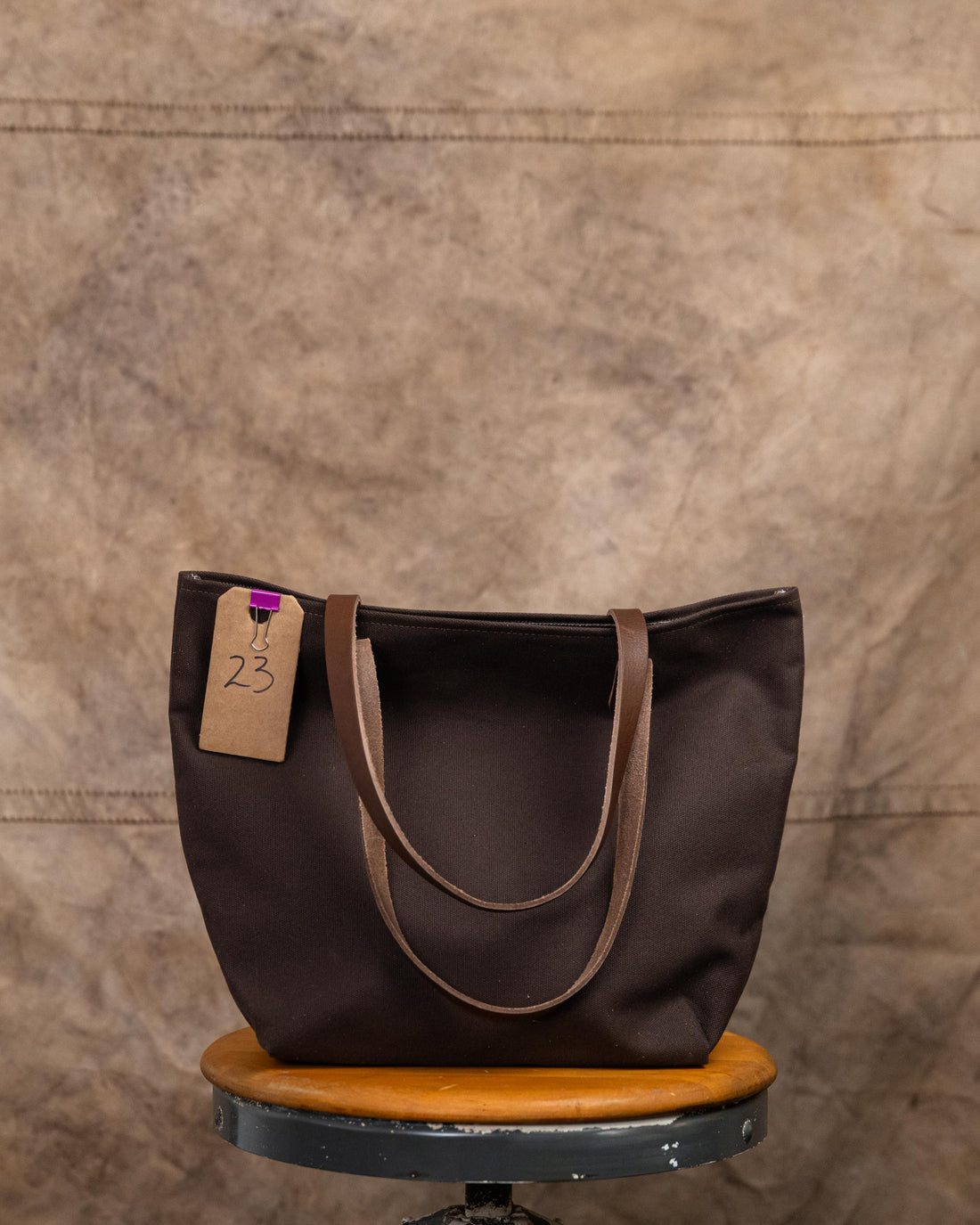 23 Brown Canvas Tote with 9" Soft Brown Handles