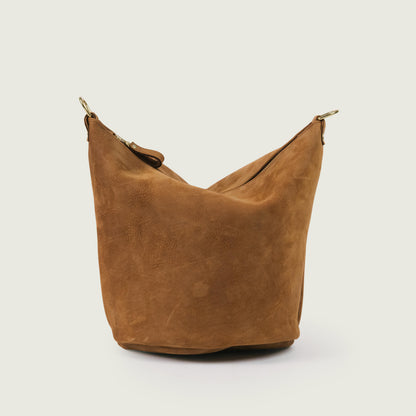 Tan Nubuck Mini Zip-Top Bucket Bag