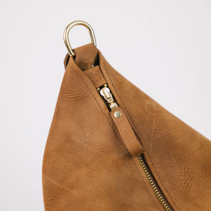 Tan Nubuck Mini Zip-Top Bucket Bag