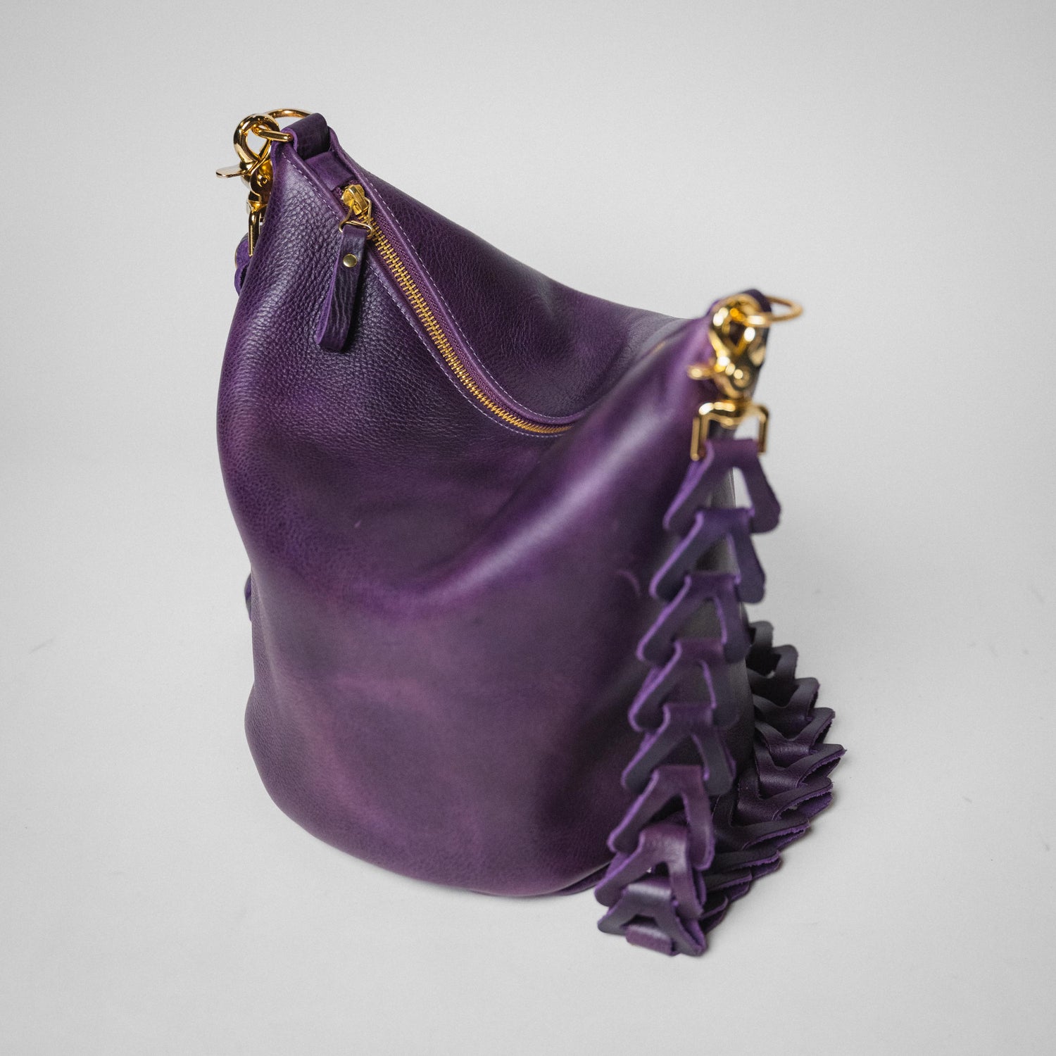 Purple Bulldog Zip-Top Bucket Bag