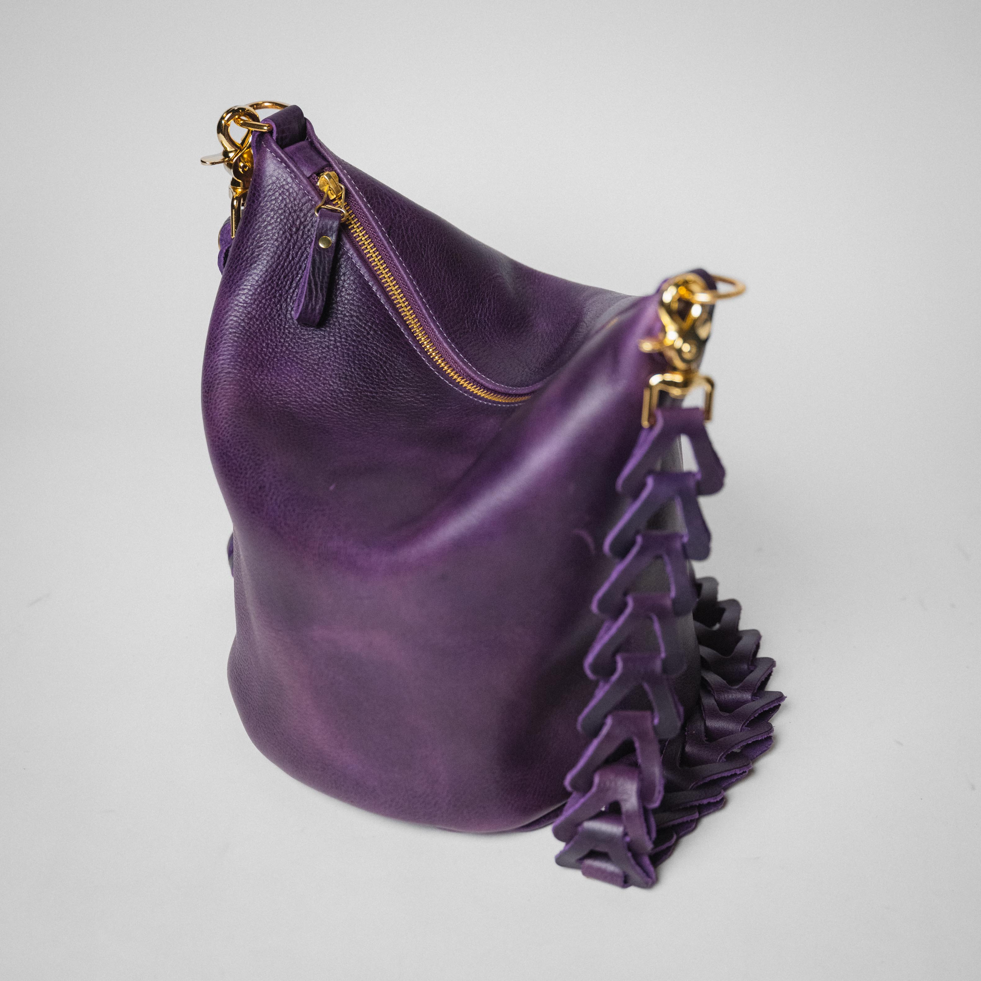 Purple Bulldog Zip-Top Bucket Bag