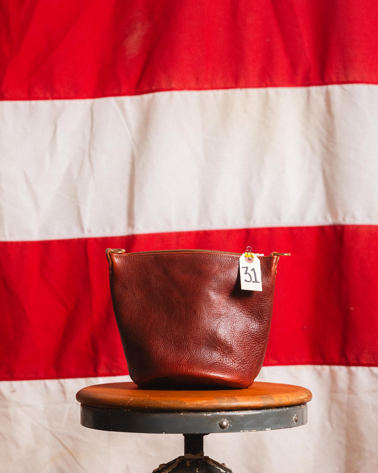 31. Dark Tan Bulldog Mini Zip Top Bucket Bag