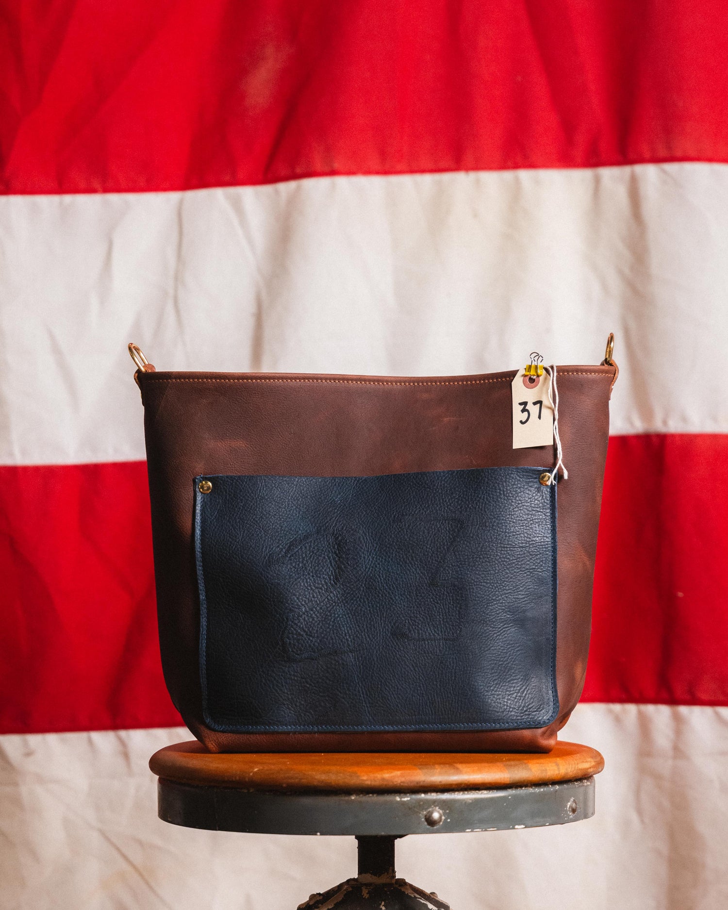 37. Branded Crossbody Tote (Tan and Navy Kodiak) Crossbody Travel Tote (no zipper)