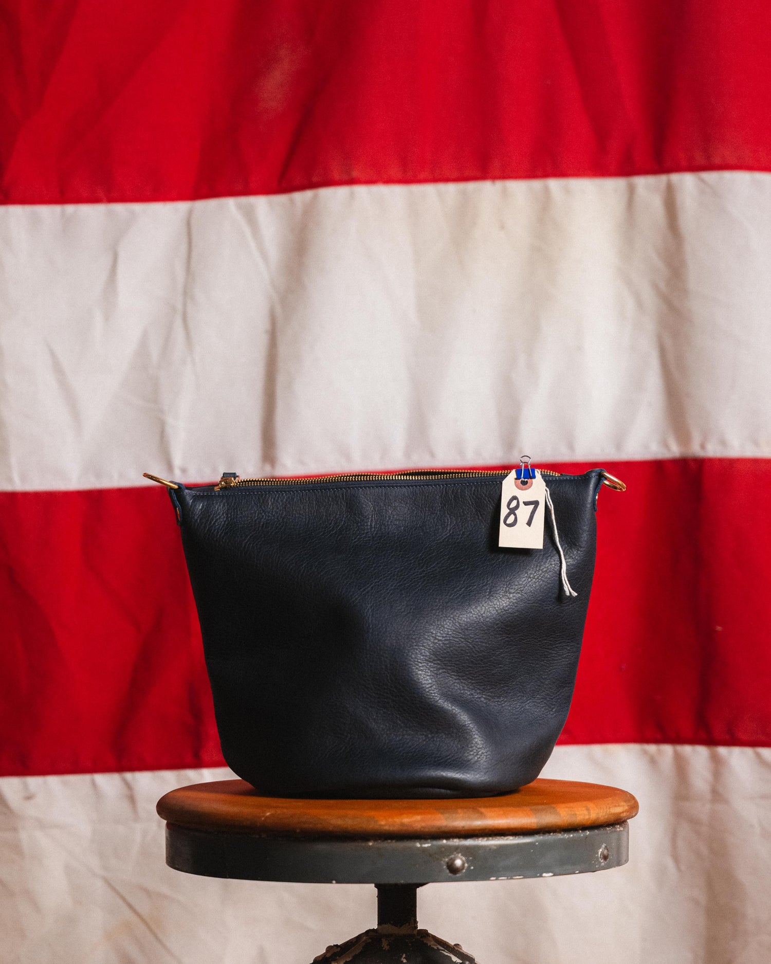 87. Navy Kodiak Zip Top Bucket Bag
