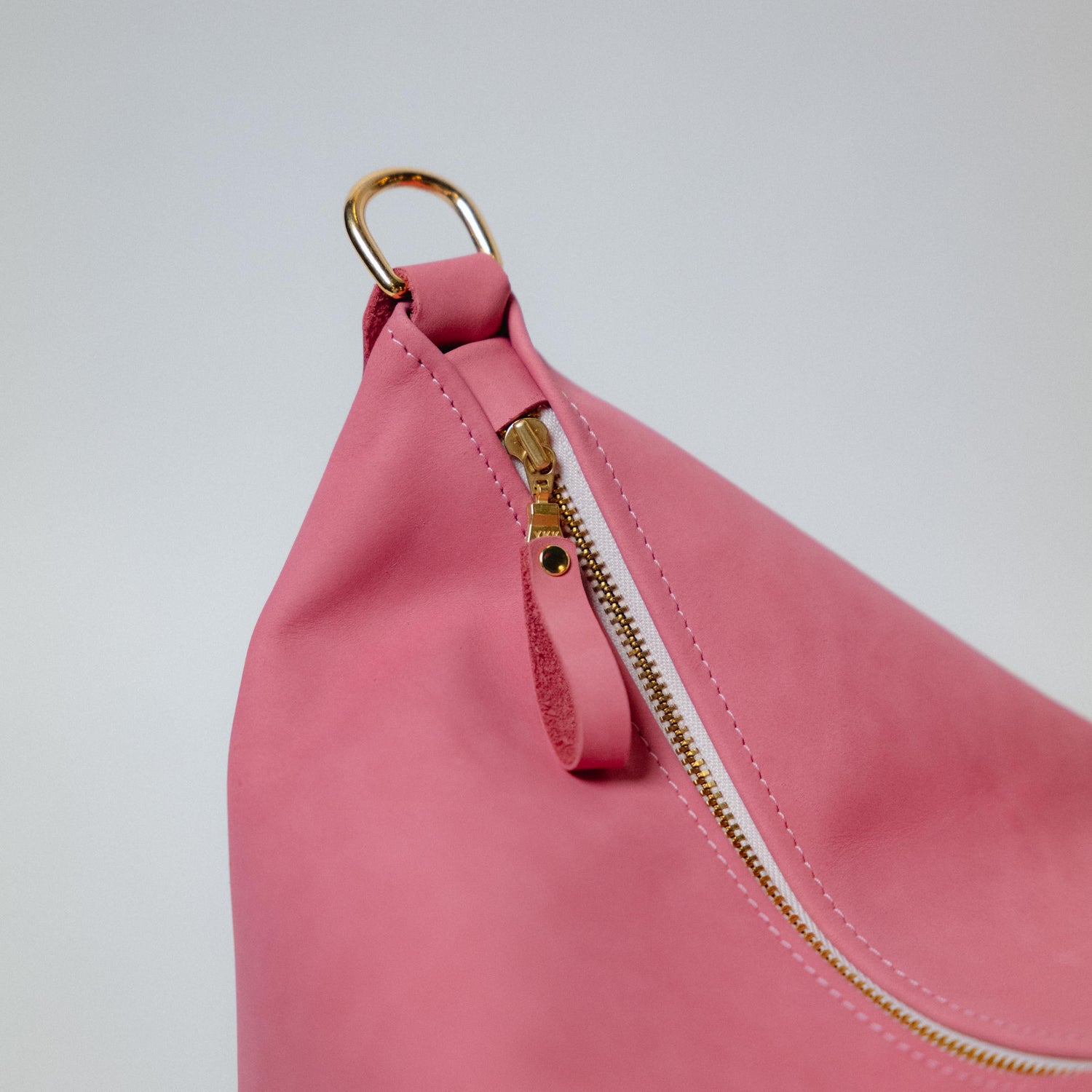 Pink Suede Zip-Top Bucket Bag