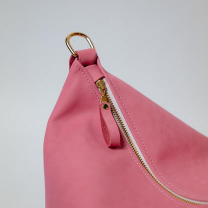 Pink Suede Zip-Top Bucket Bag