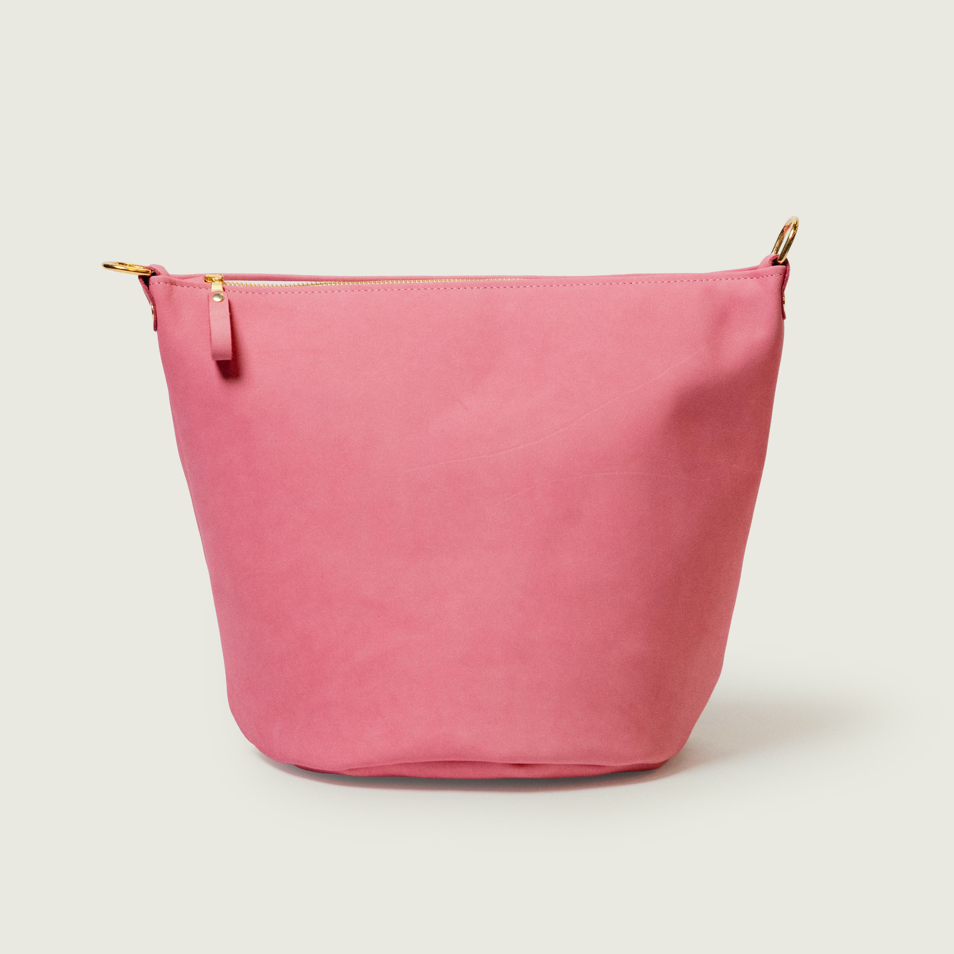 Pink Suede Zip-Top Bucket Bag