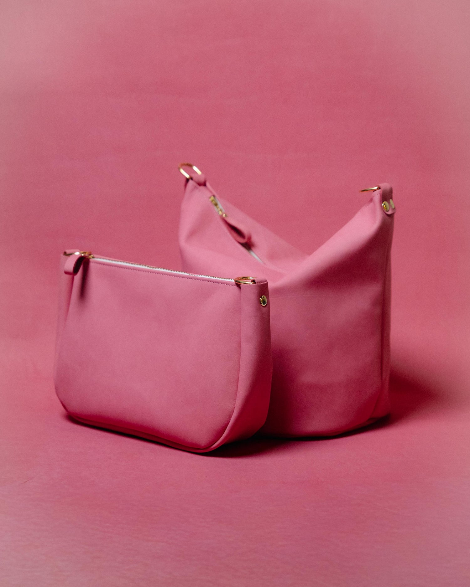 Pink Suede Zip-Top Bucket Bag