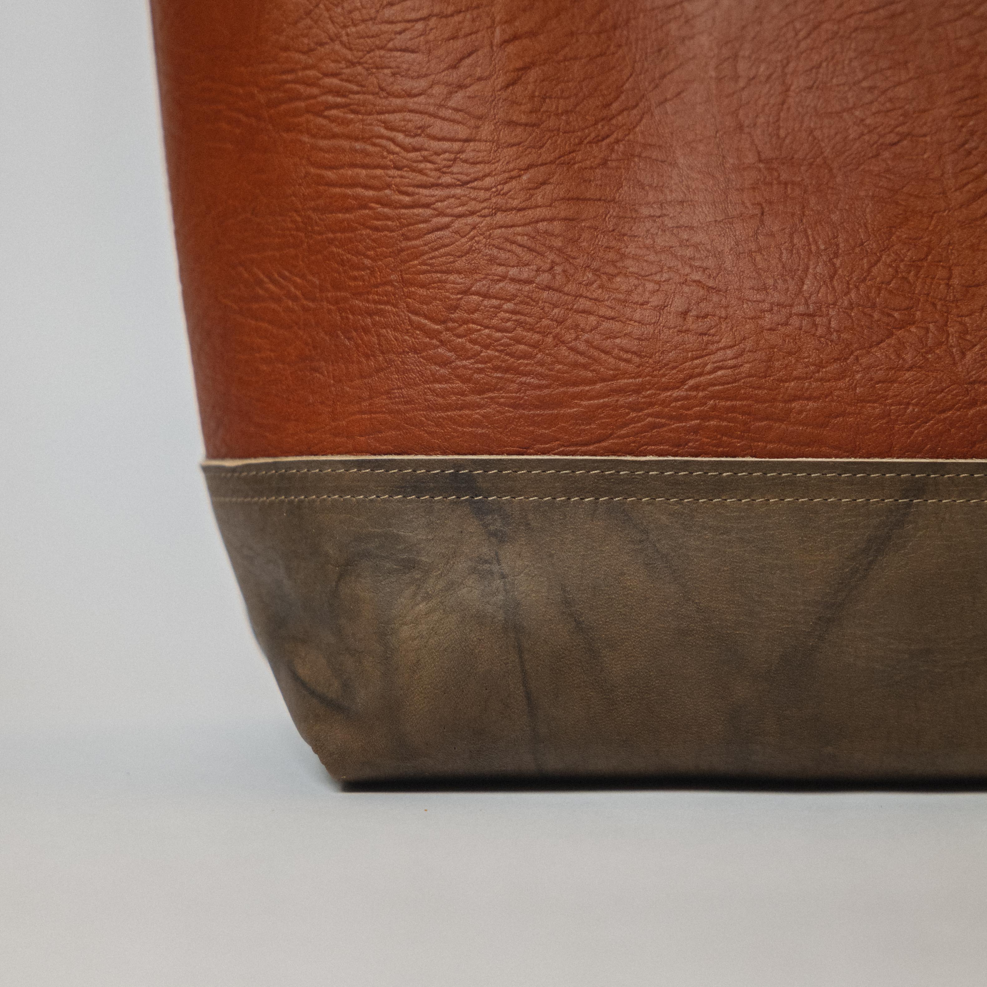Tan Bison &amp; Olive Crunch East West Panel Tote