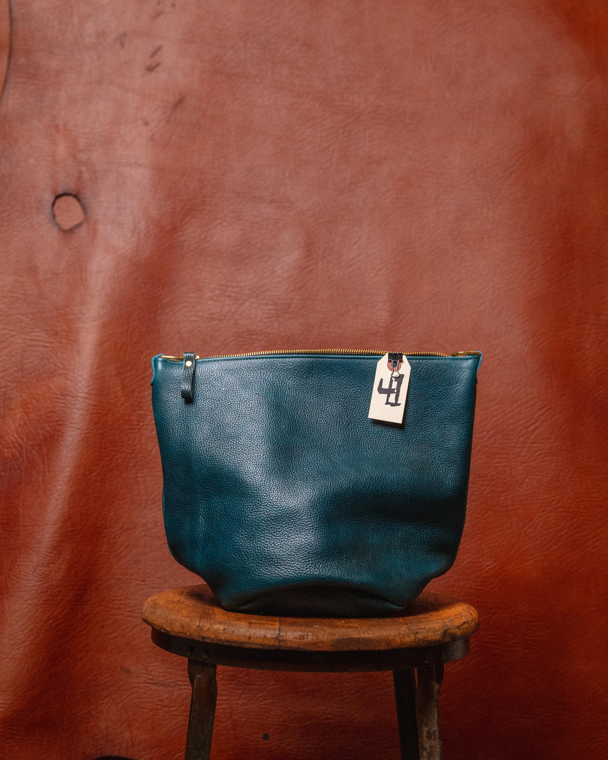 40. Dark Teal Bulldog Zip Top Bucket Bag