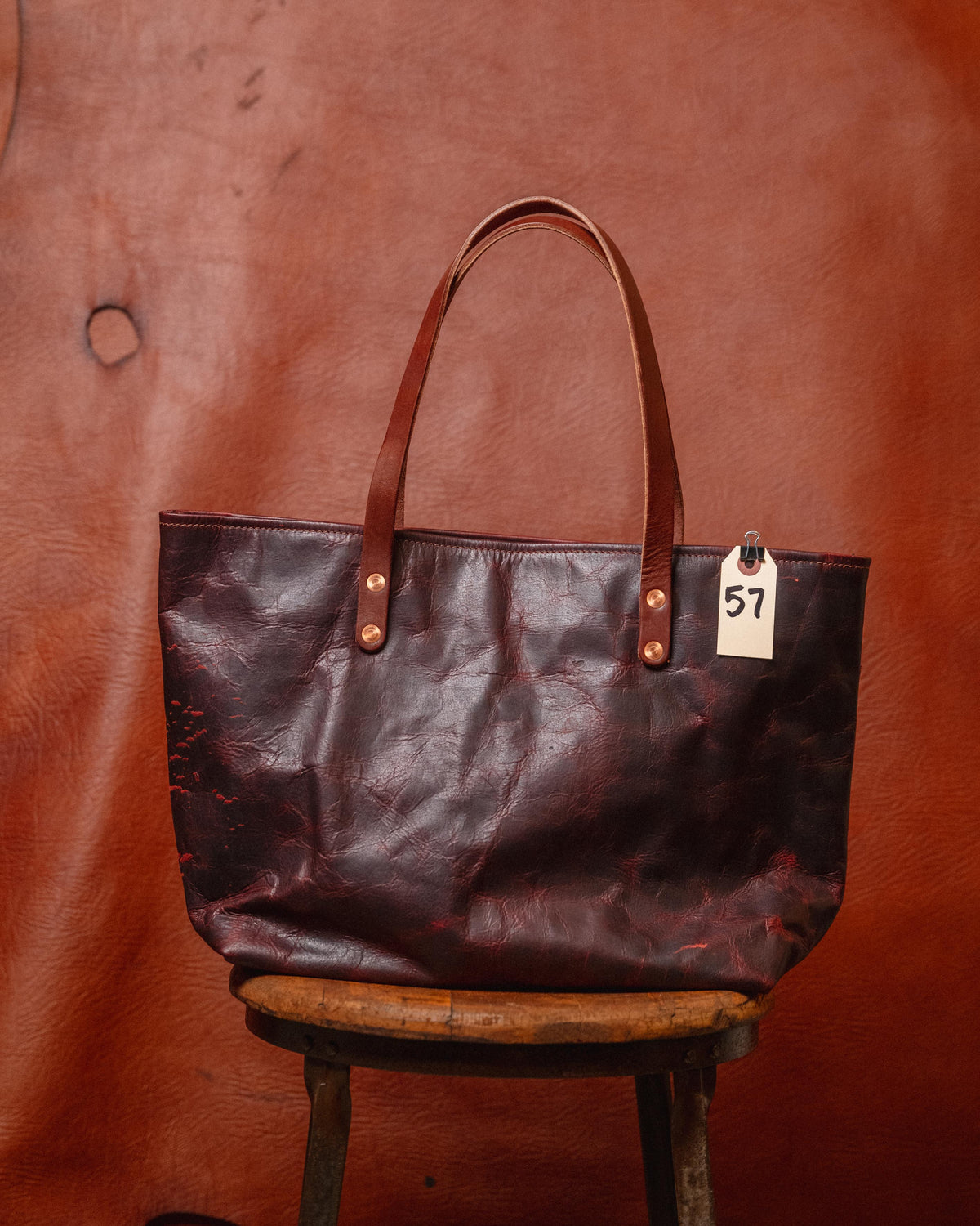 57. Scratch and Dent Violet Rustic Bison East West Tote w/ Zipper and 9” Handles
