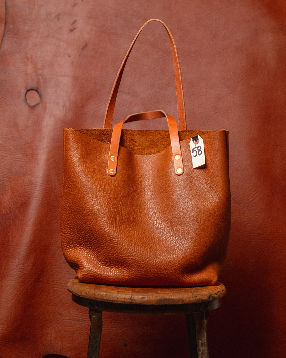 58. Cognac Cypress Tote with 10” Handles