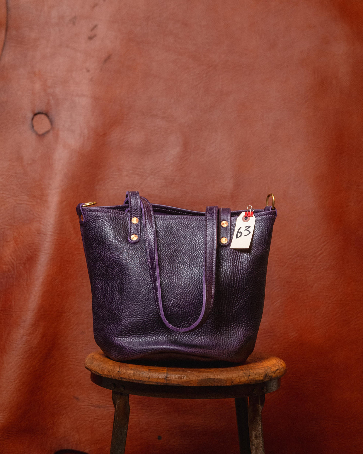 63. Purple Bulldog Bucket Tote w/ 11” Handles