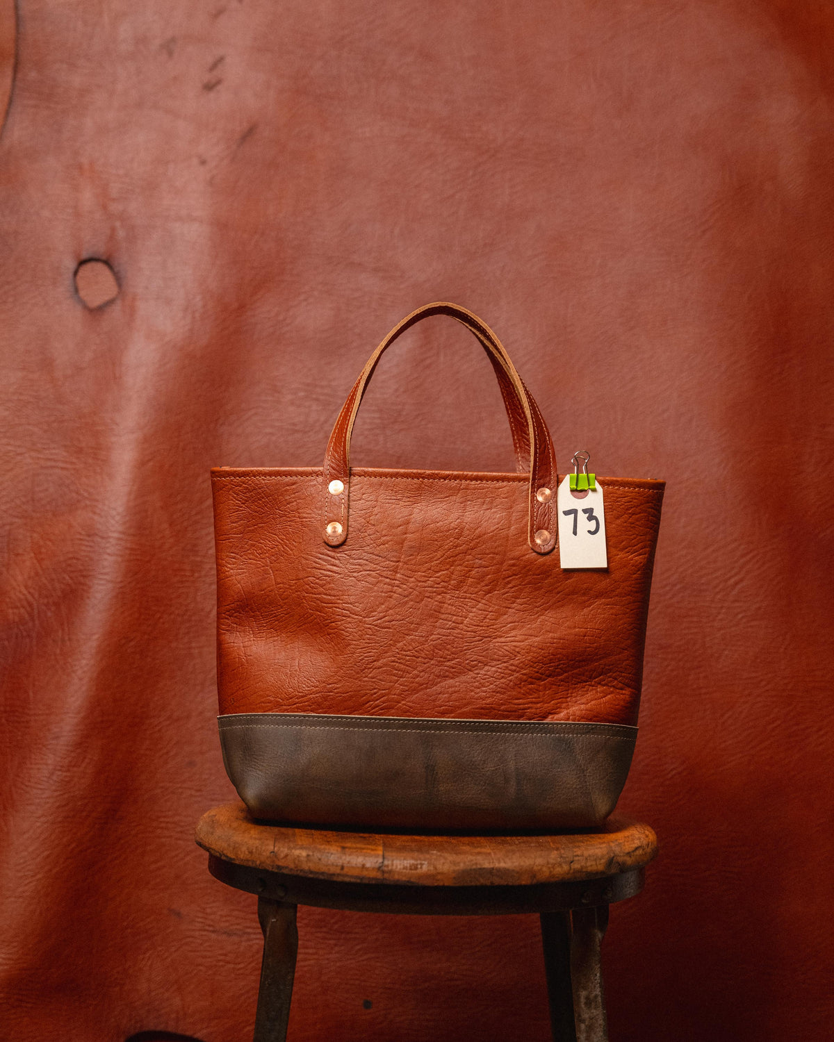 73. Tan Bison / Olive Crunch Mini Panel Tote