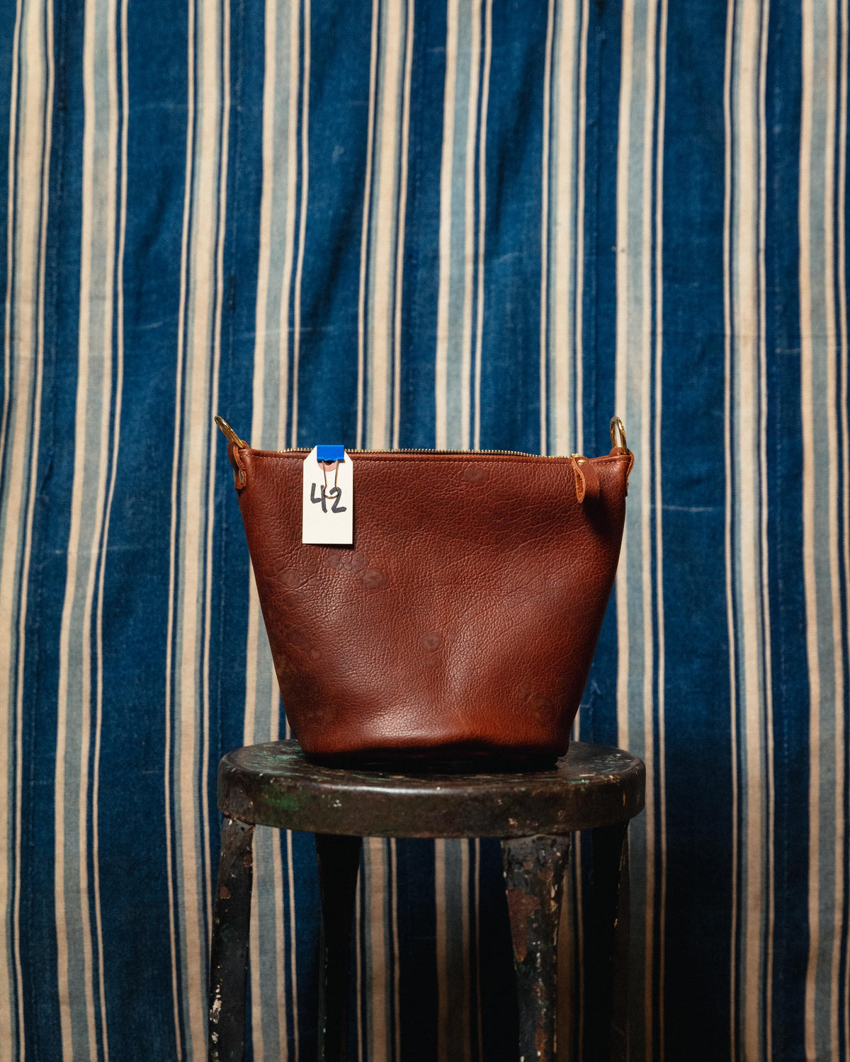 42. Tan Mystery Mini Zip Top Bucket Bag (has bug bites)