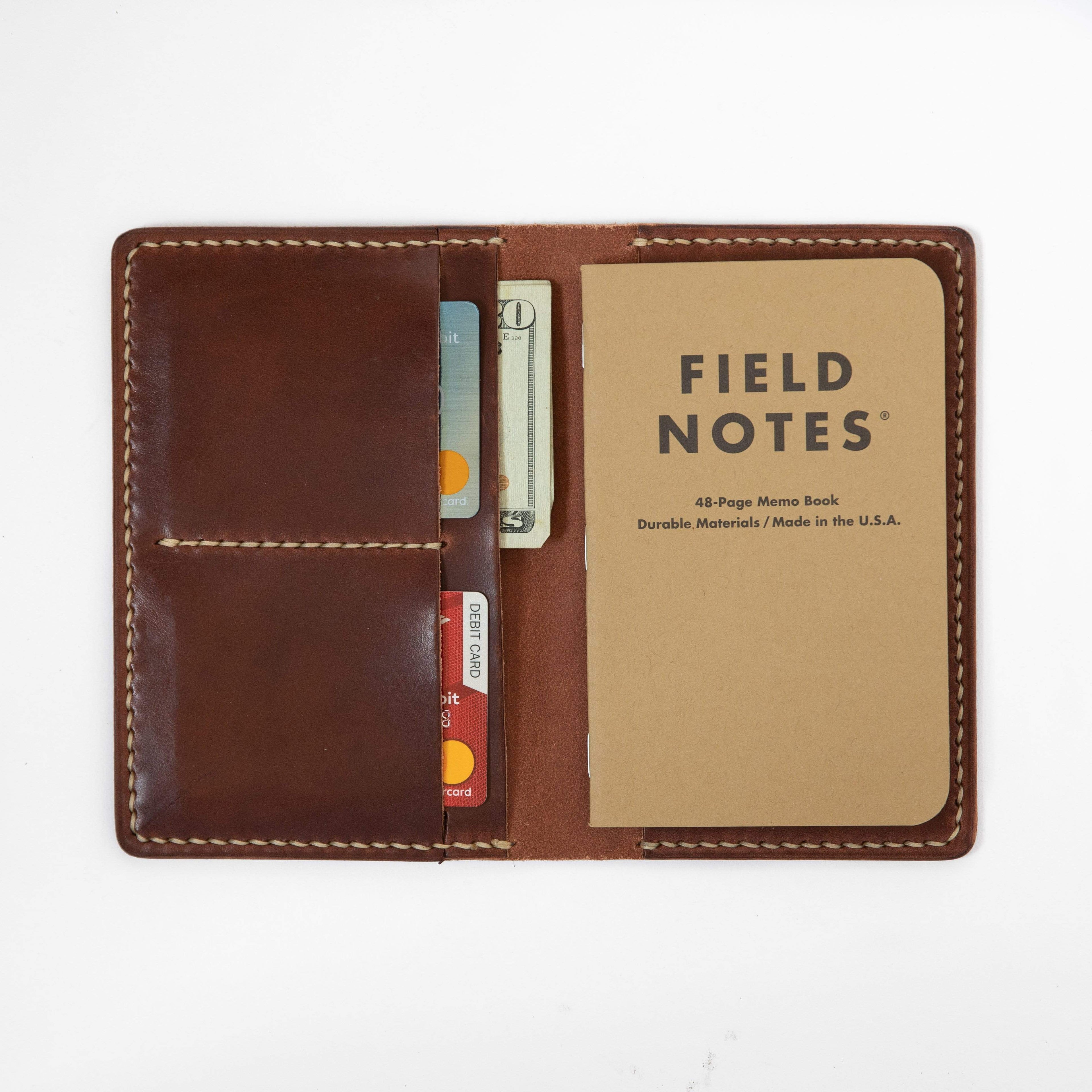 Medium Brown Notebook Wallet- leather notebook cover - passport holder - KMM &amp; Co.