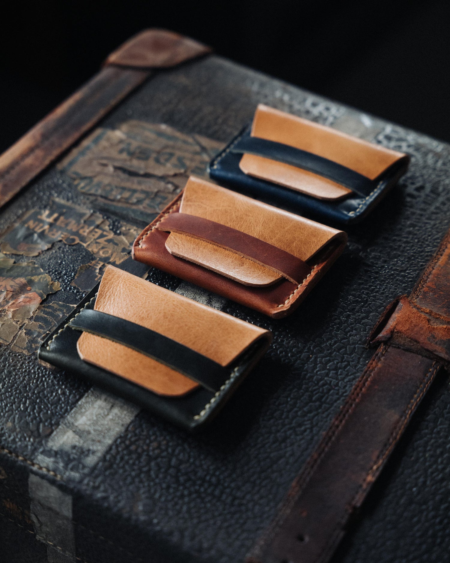 Natural/Cobalt Dublin Flap Wallet- mens leather wallet - handmade leather wallets at KMM &amp; Co.