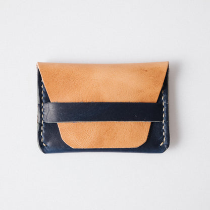 Natural/Cobalt Dublin Flap Wallet- mens leather wallet - handmade leather wallets at KMM &amp; Co.