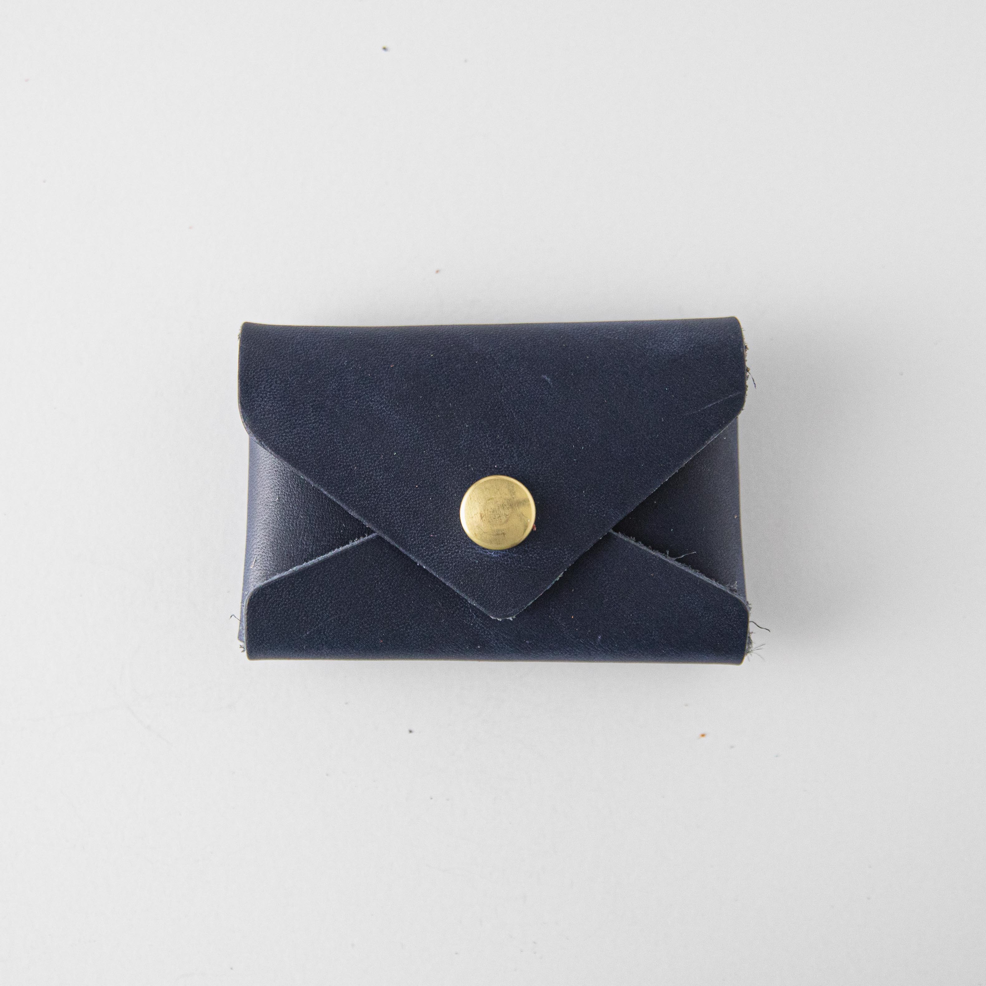Navy Card Envelope- card holder wallet - leather wallet made in America at KMM &amp; Co.