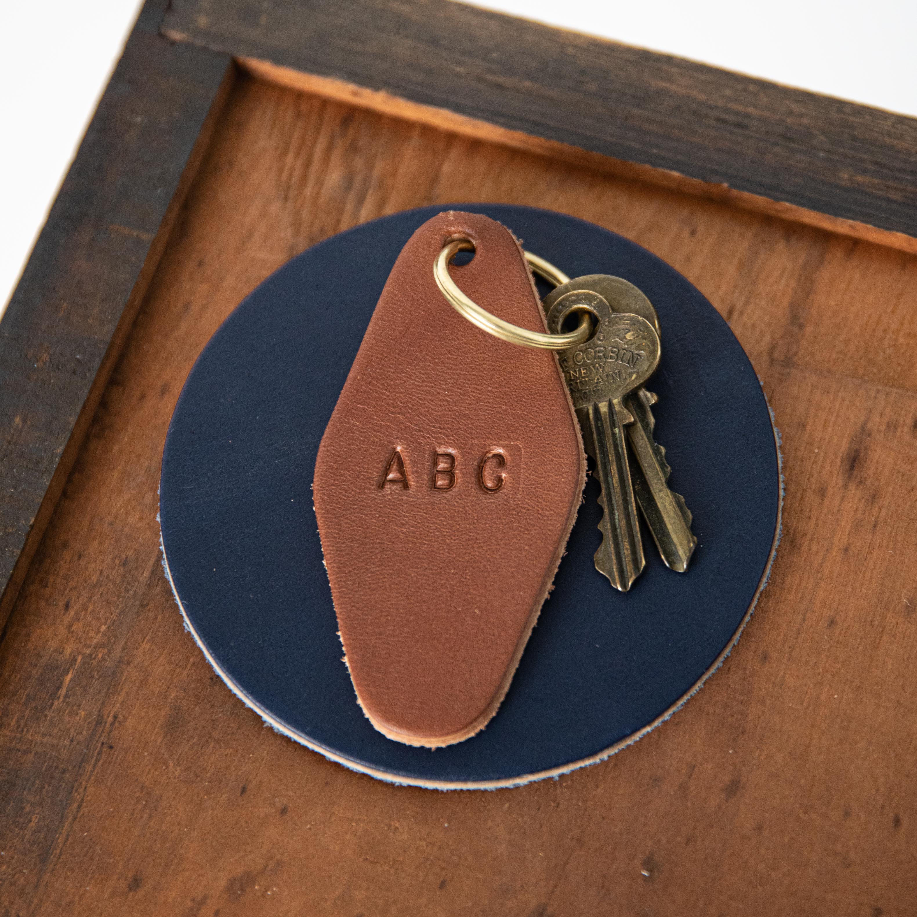 Navy Hotel Key Fob- leather keychain - leather key holder - leather key fob - KMM &amp; Co.