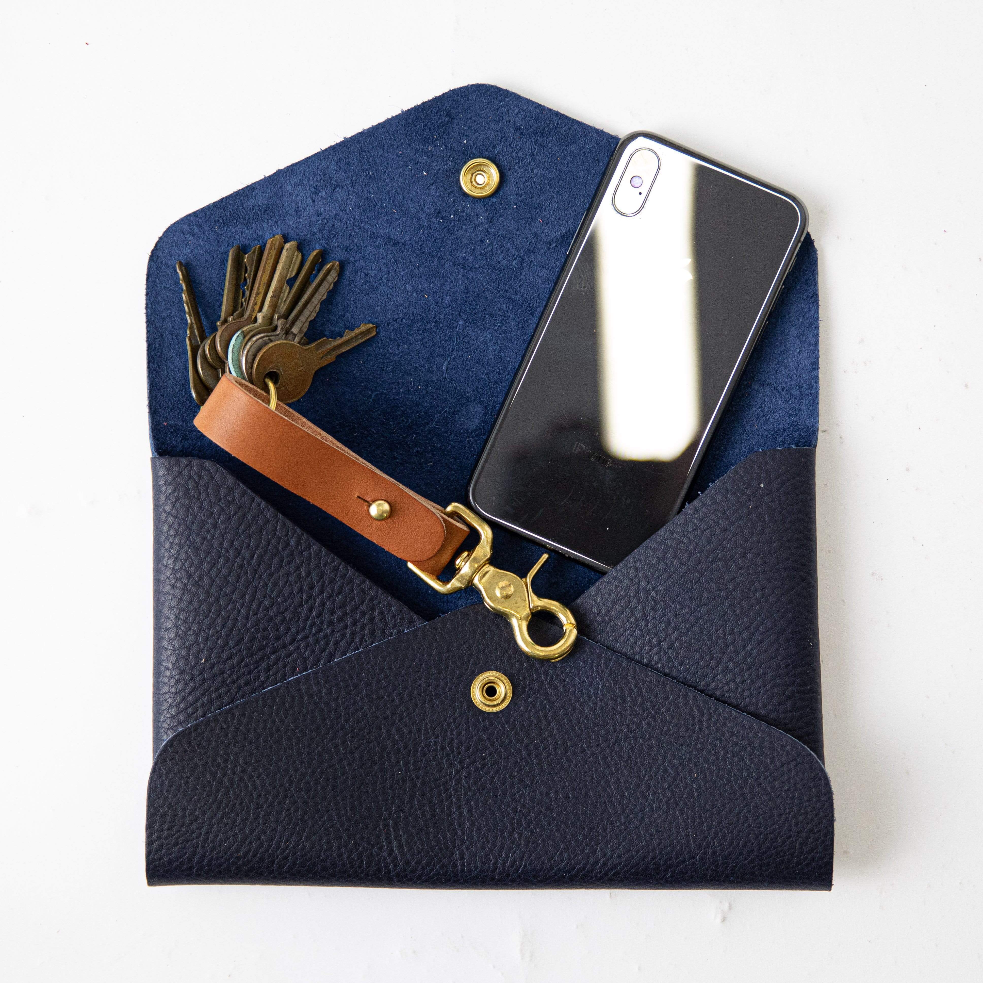 Navy blue leather clutch online