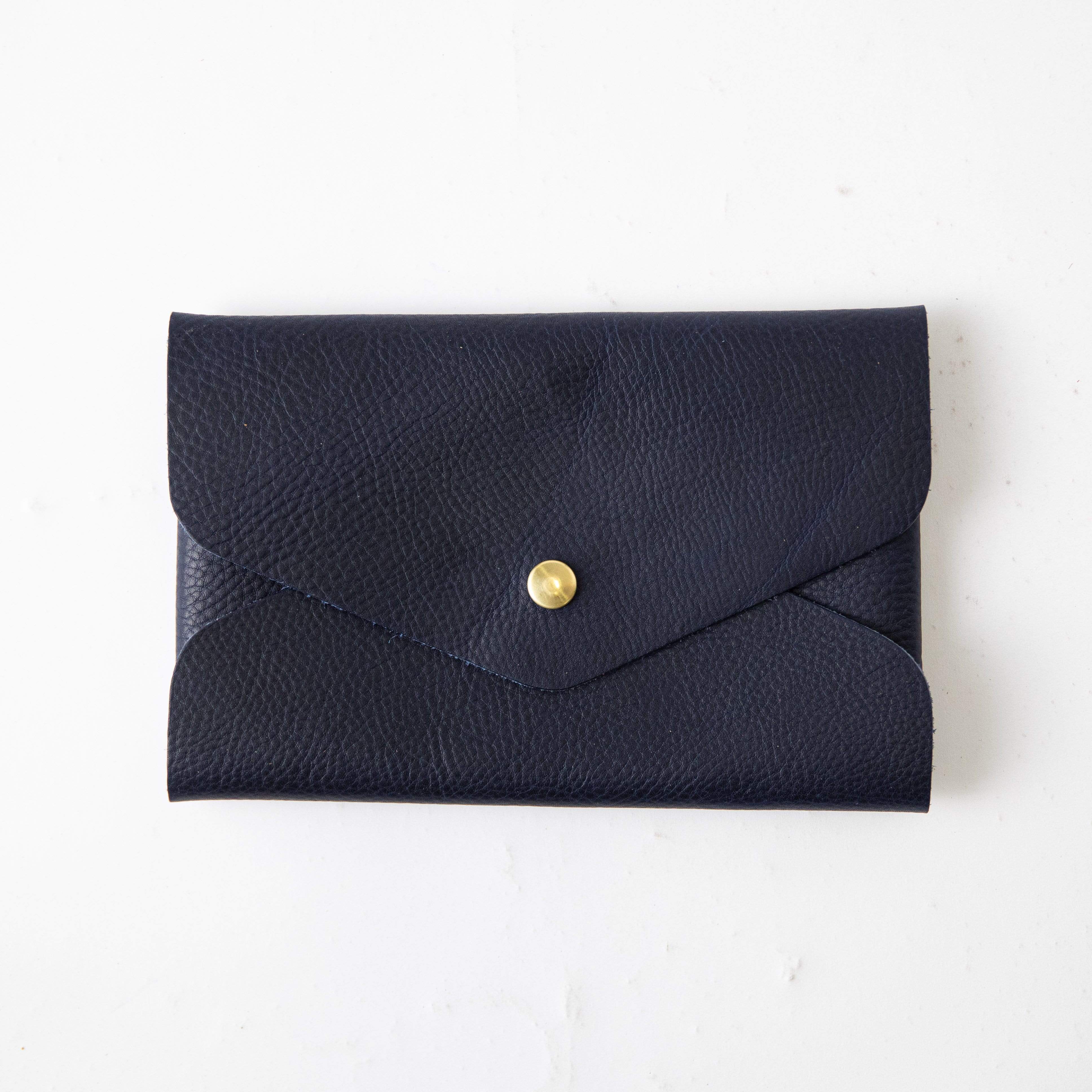 Navy leather clutch online purse