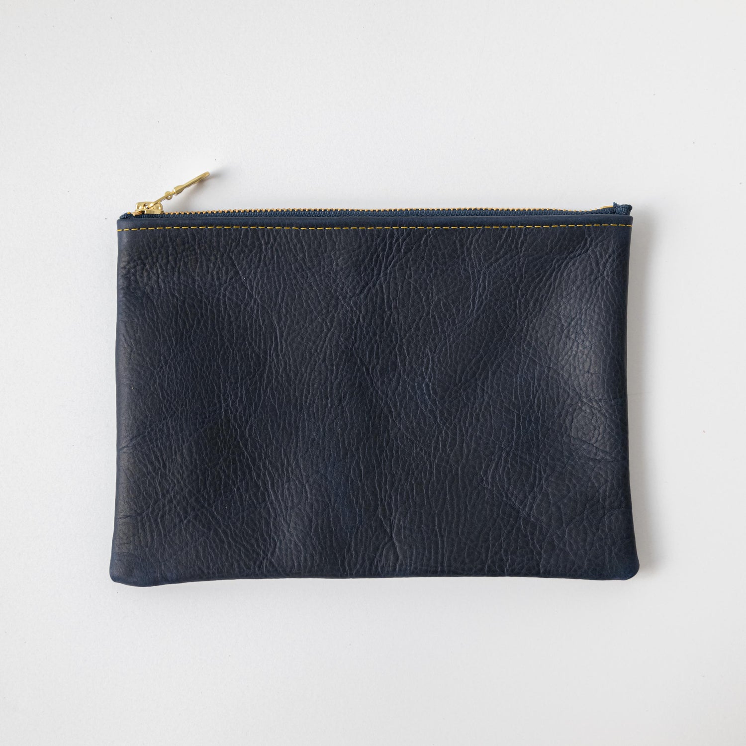 Navy Kodiak Medium Zip Pouch- leather zipper pouch - KMM &amp; Co.