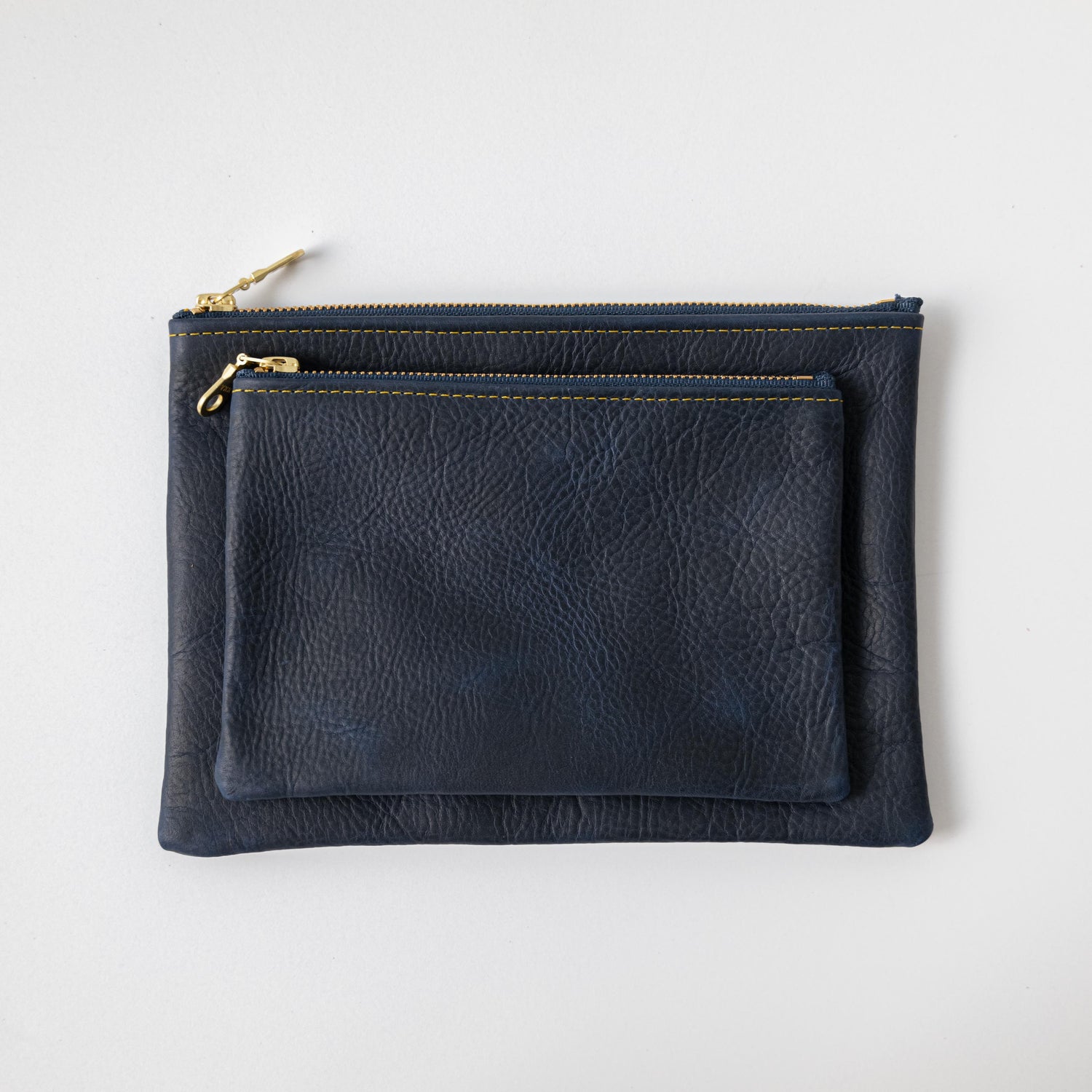 Navy Kodiak Medium Zip Pouch- leather zipper pouch - KMM &amp; Co.