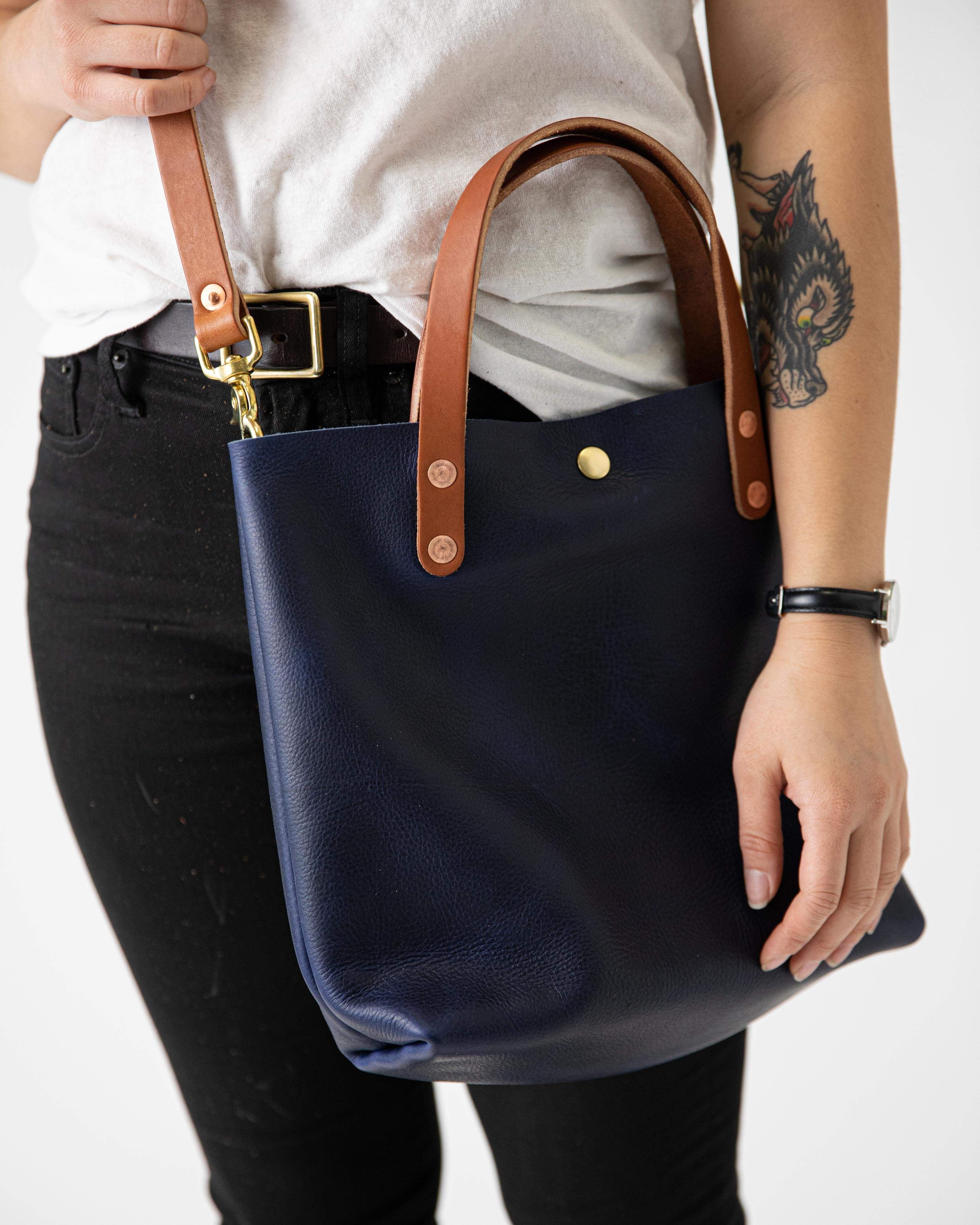 Navy Kodiak Mini Tote- navy blue small tote bags handmade in America